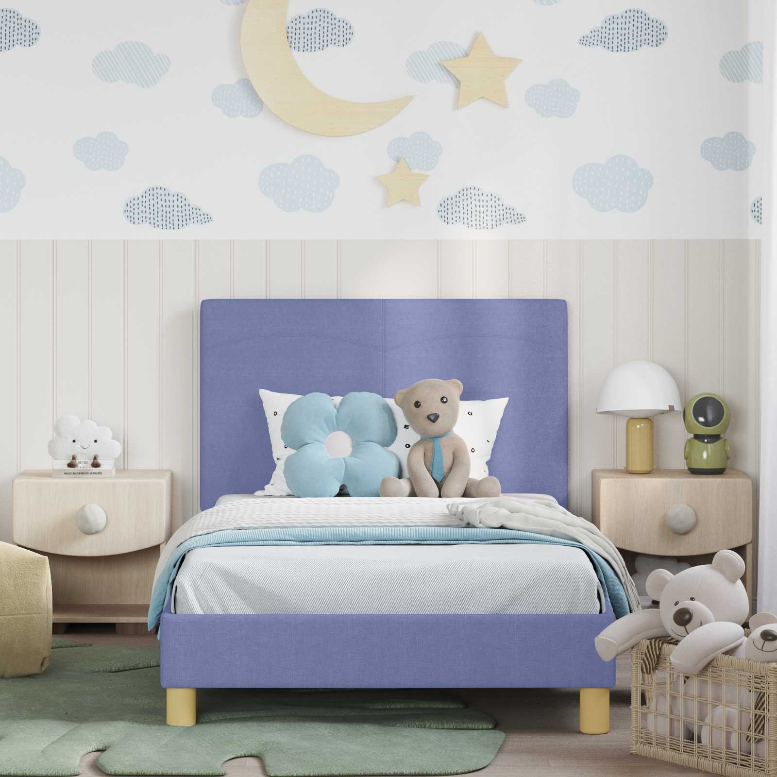 Kinderbettgestell mit Kopfteil Jeans blau 80 x 200 cm Stoff