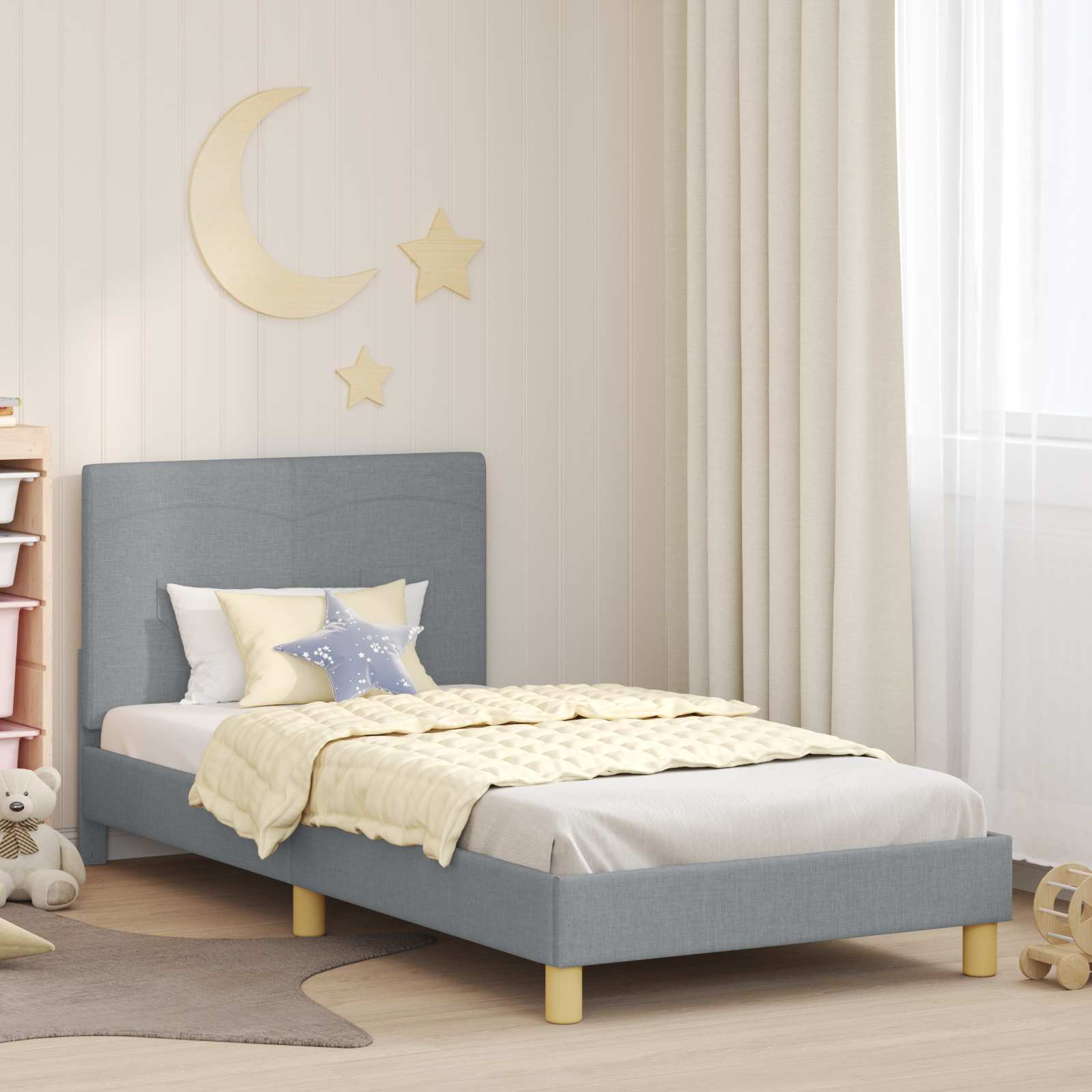 Kinderbettgestell mit Kopfteil Hellgrau 90 x 190 cm Stoff