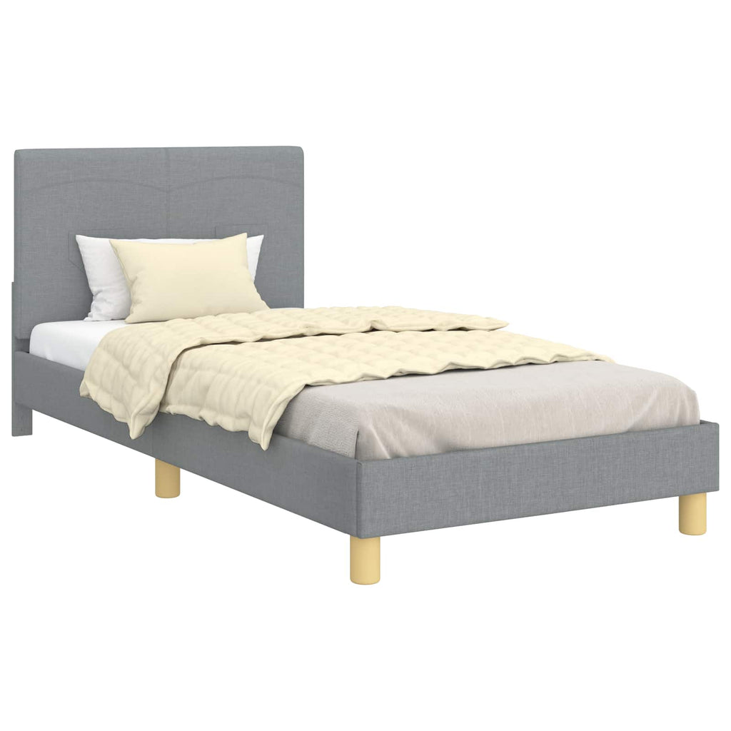 Kinderbettgestell mit Kopfteil Hellgrau 90 x 190 cm Stoff