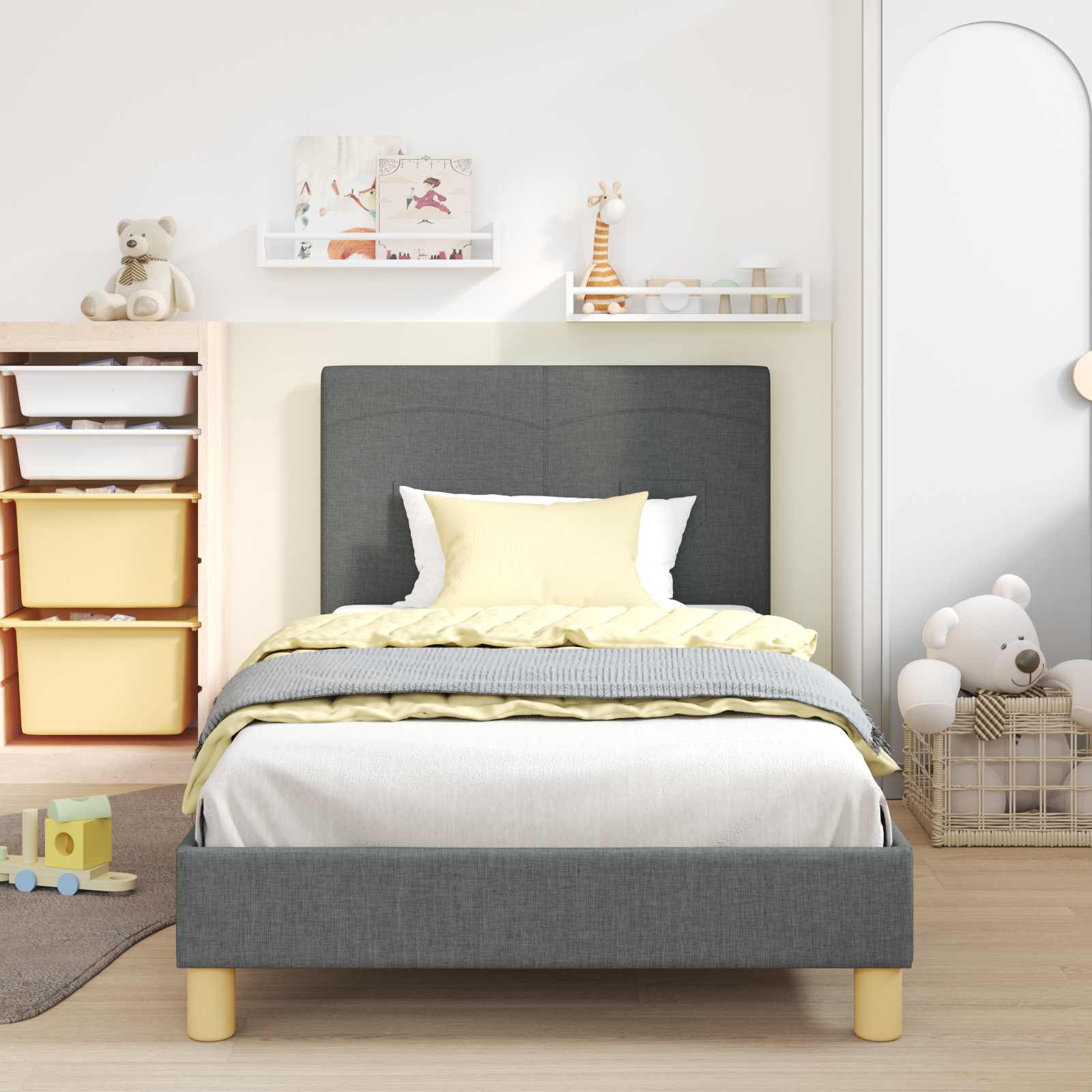 Kinderbettgestell mit Kopfteil Dunkelgrau 90 x 190 cm Stoff