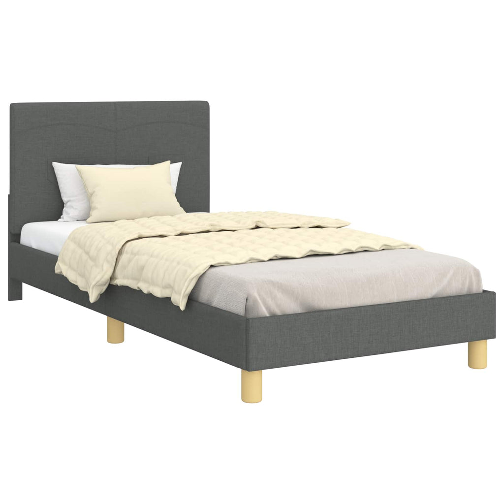 Kinderbettgestell mit Kopfteil Dunkelgrau 90 x 190 cm Stoff