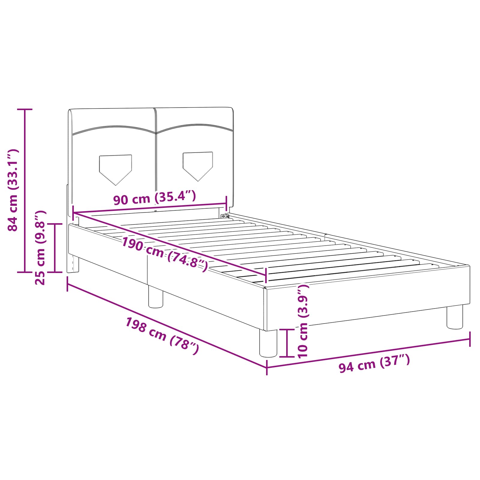 Kinderbettgestell mit Kopfteil Dunkelgrau 90 x 190 cm Stoff