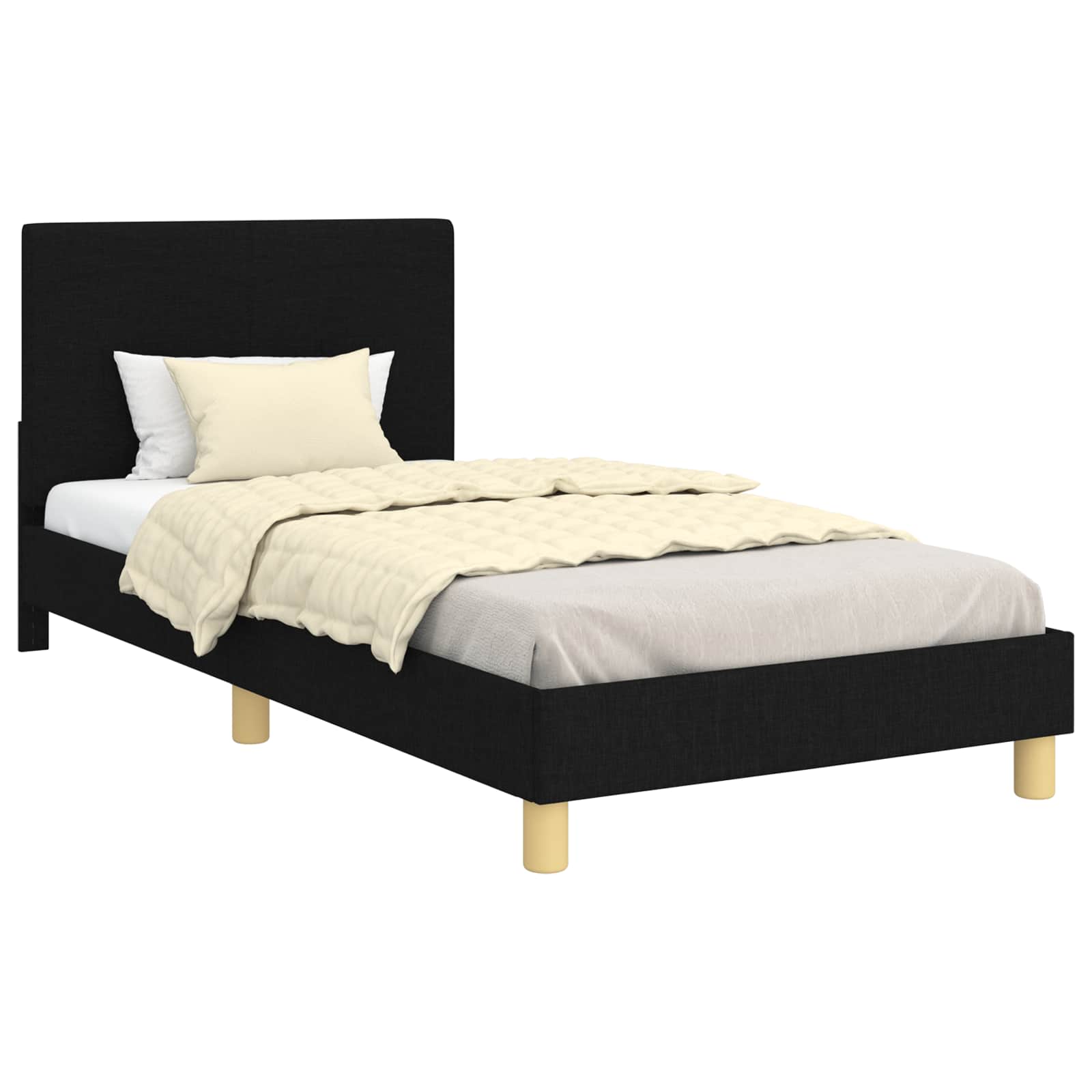 Kinderbettgestell mit Kopfteil Schwarz 90 x 190 cm Stoff