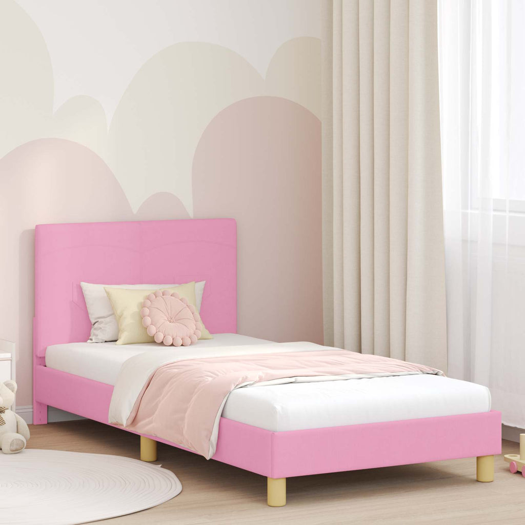 Kinderbettgestell mit Kopfteil Rosa 90 x 190 cm Stoff