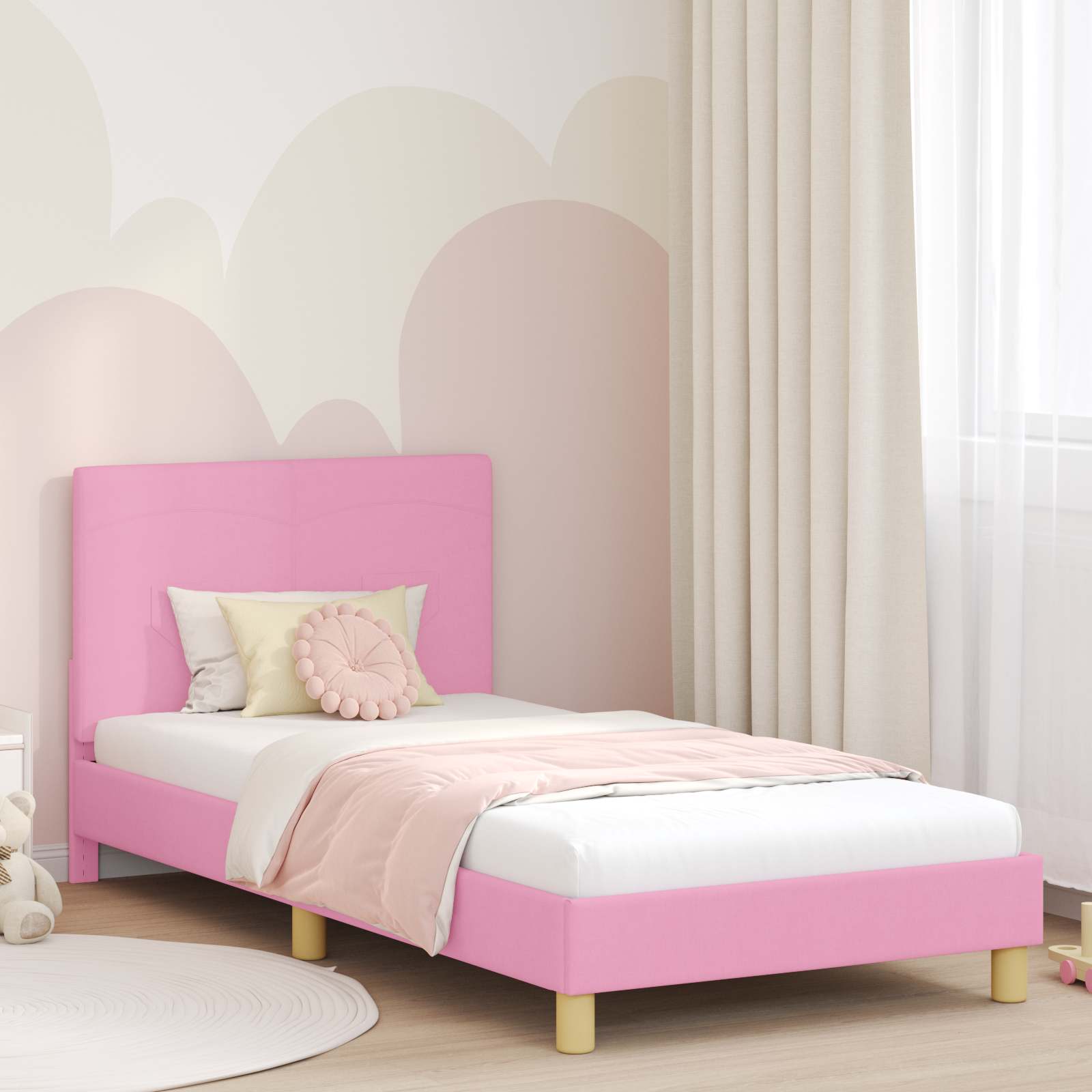 Kinderbettgestell mit Kopfteil Rosa 90 x 190 cm Stoff