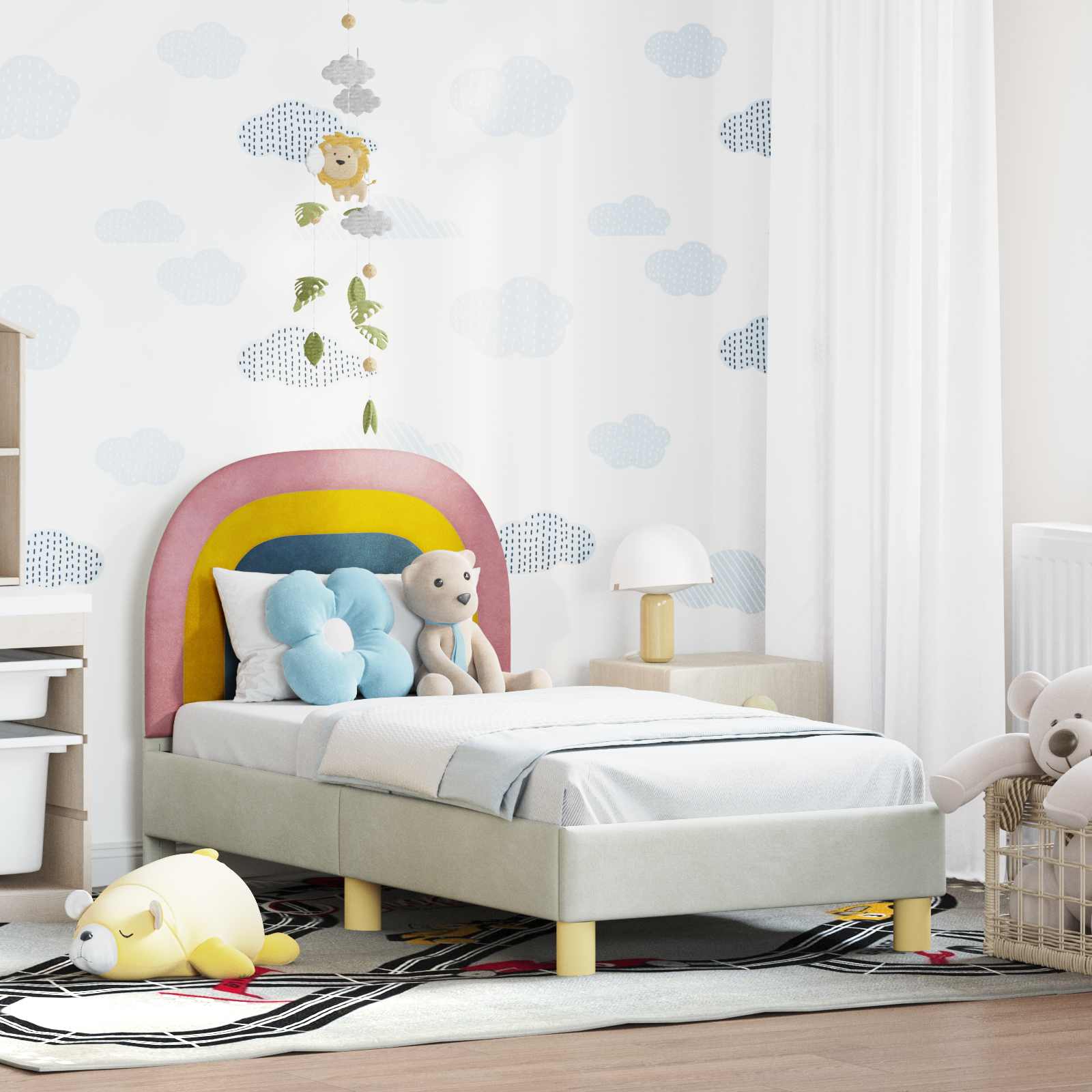 Kinderbettgestell mit Kopfteil Creme 70 x 140 cm Samt