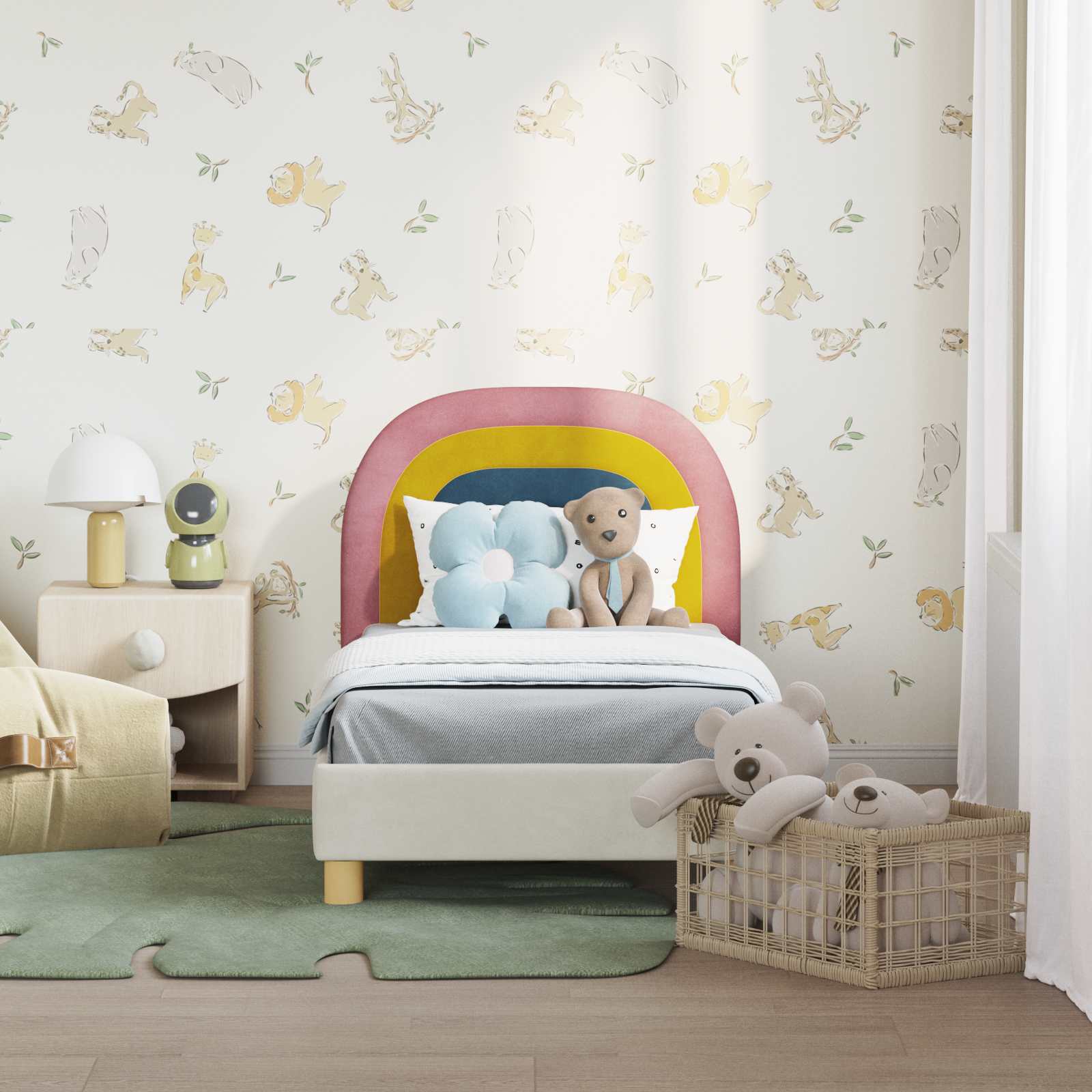 Kinderbettgestell mit Kopfteil Creme 70 x 140 cm Samt