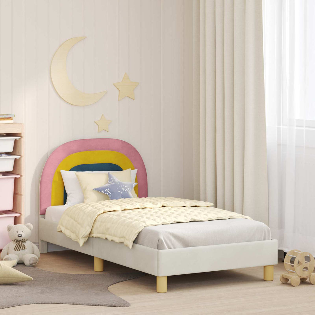 Kinderbettgestell mit Kopfteil Creme 80 x 160 cm Samt
