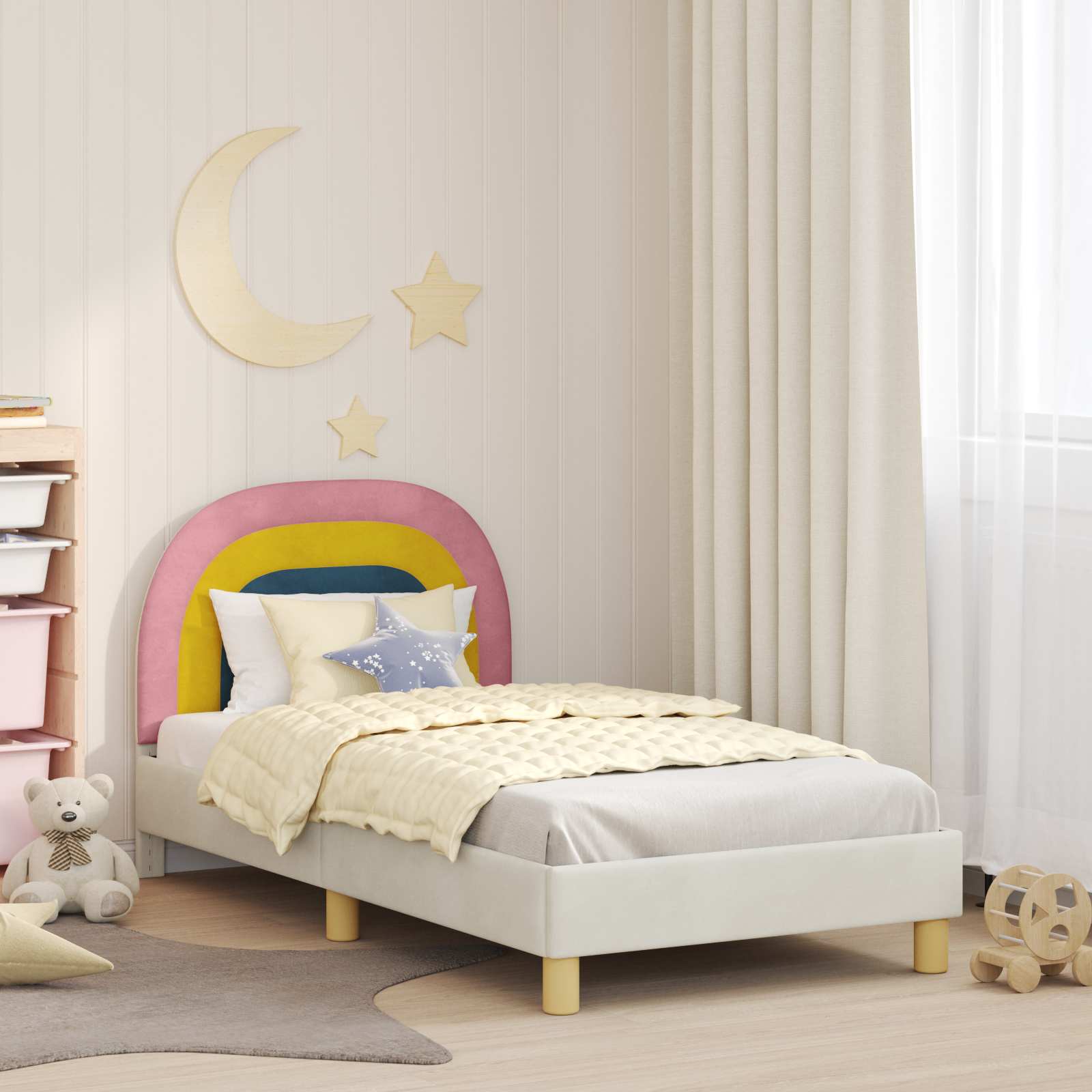 Kinderbettgestell mit Kopfteil Creme 80 x 160 cm Samt