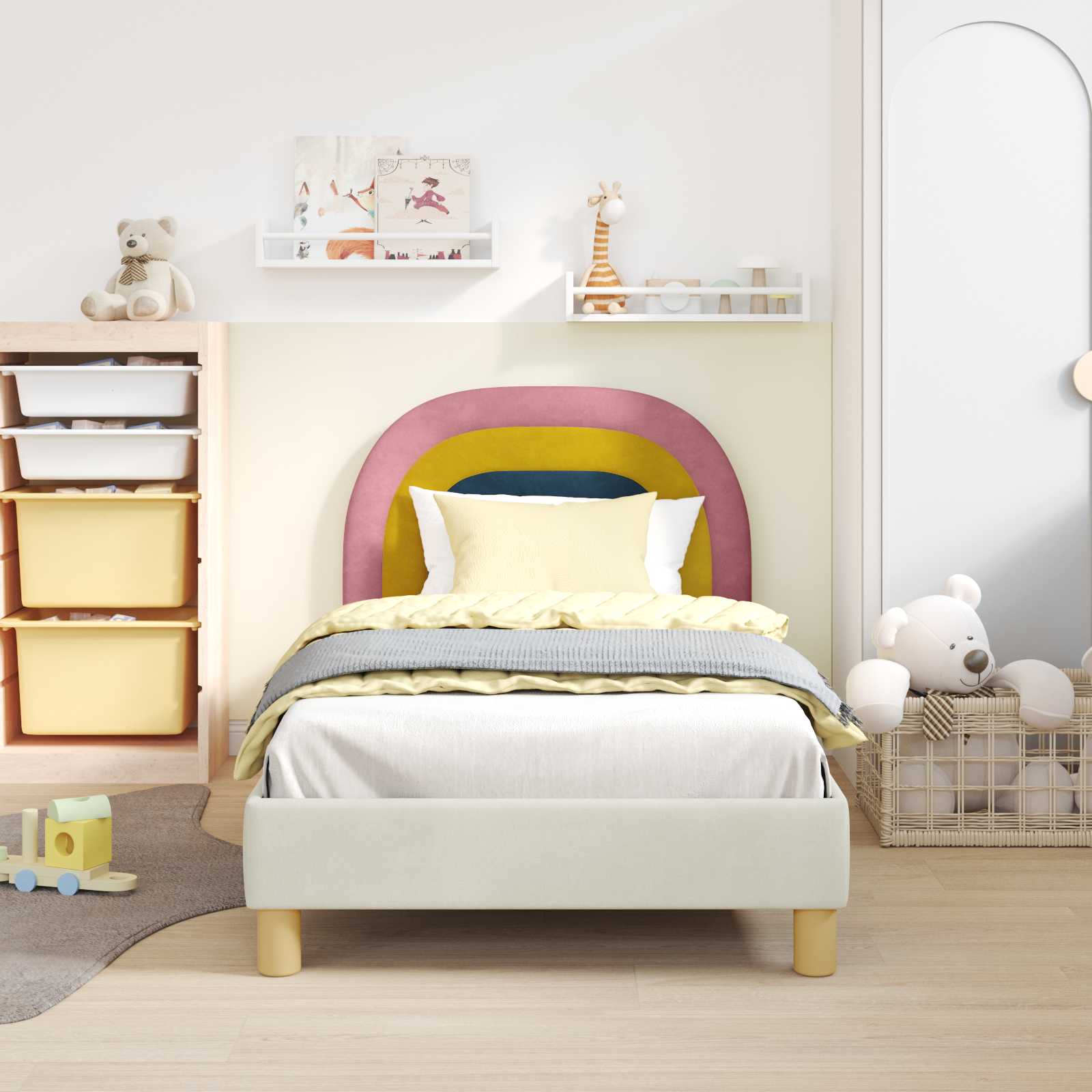 Kinderbettgestell mit Kopfteil Creme 80 x 160 cm Samt