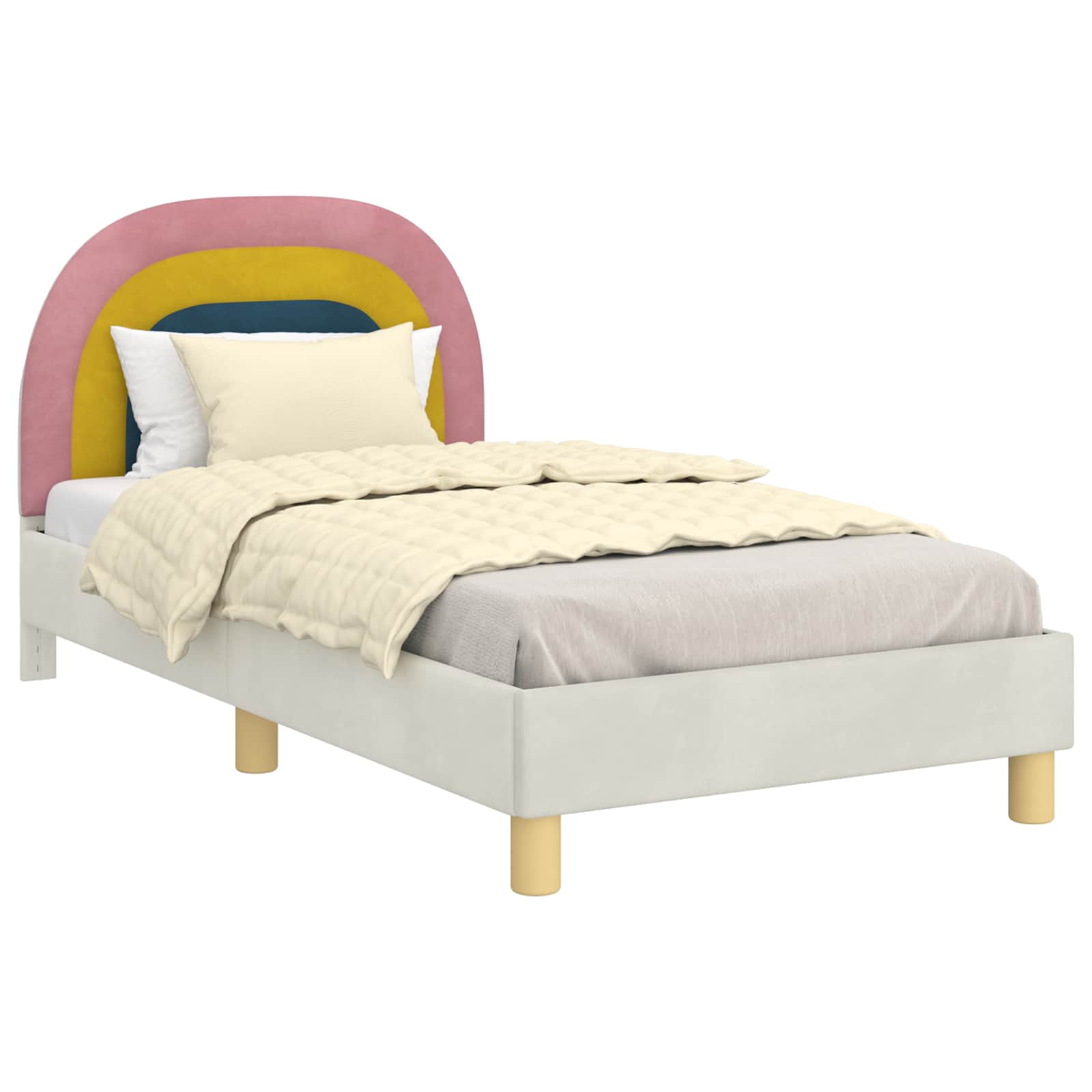 Kinderbettgestell mit Kopfteil Creme 80 x 160 cm Samt