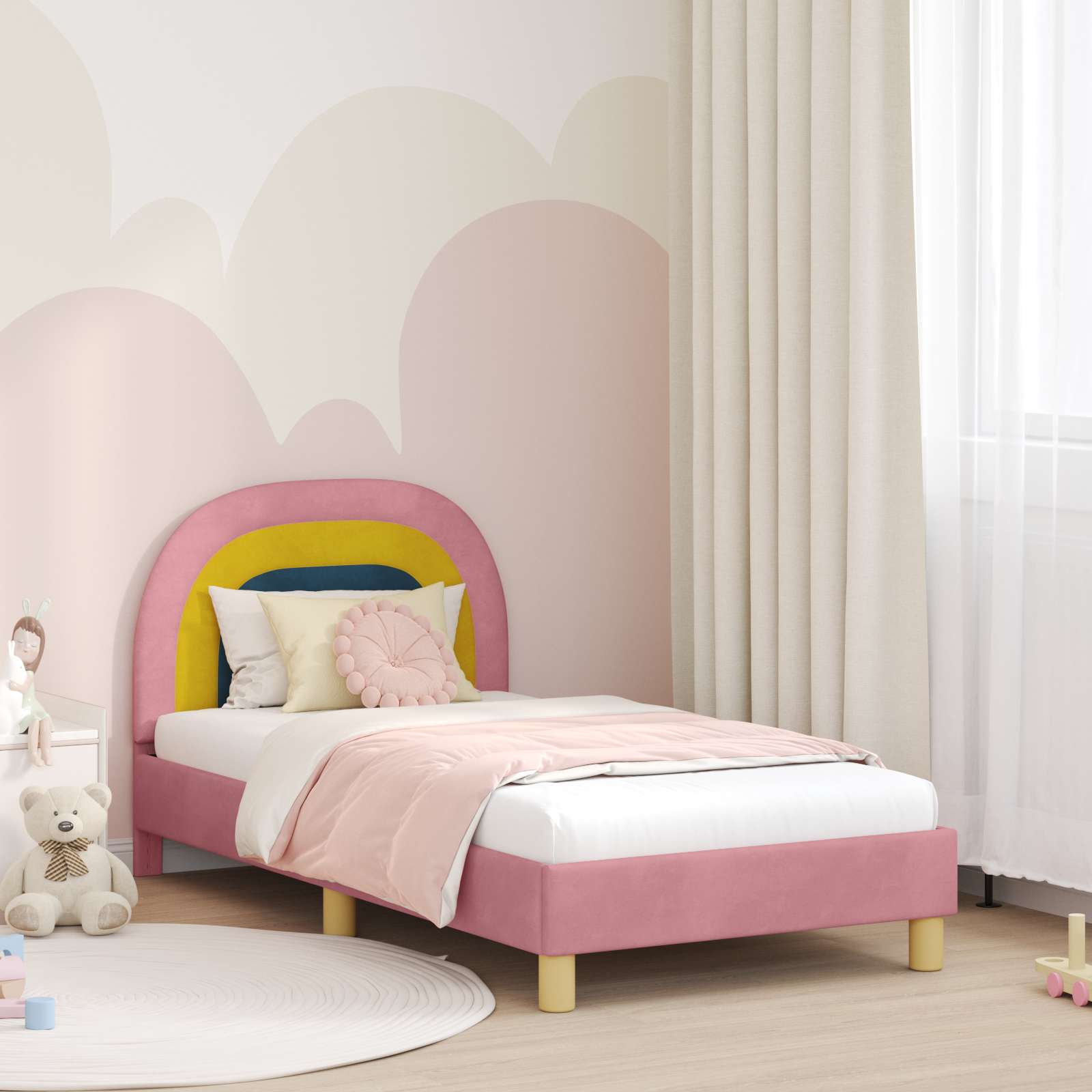 Kinderbettgestell mit Kopfteil Rosa 80 x 160 cm Samt