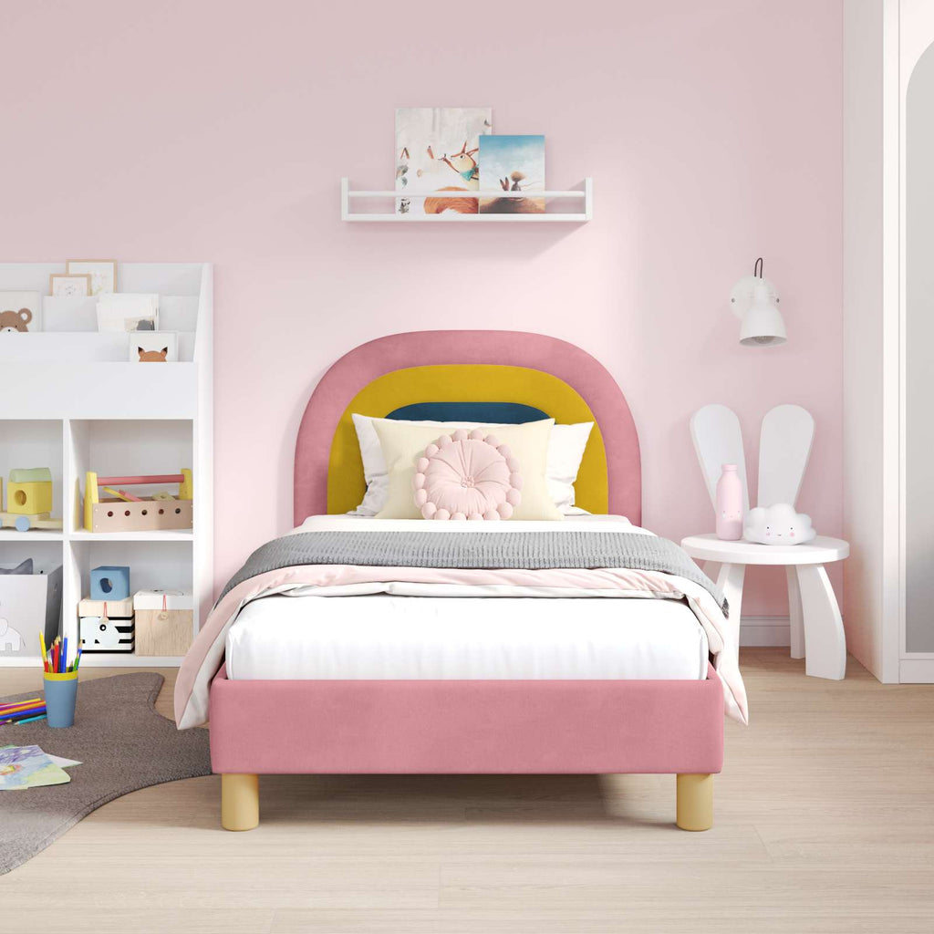 Kinderbettgestell mit Kopfteil Rosa 80 x 160 cm Samt