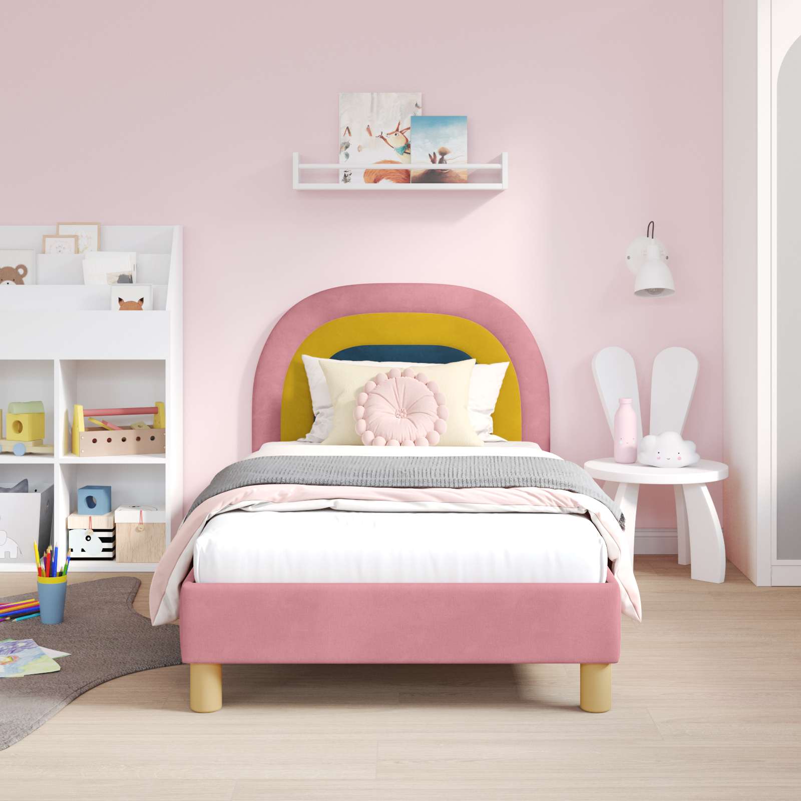 Kinderbettgestell mit Kopfteil Rosa 80 x 160 cm Samt