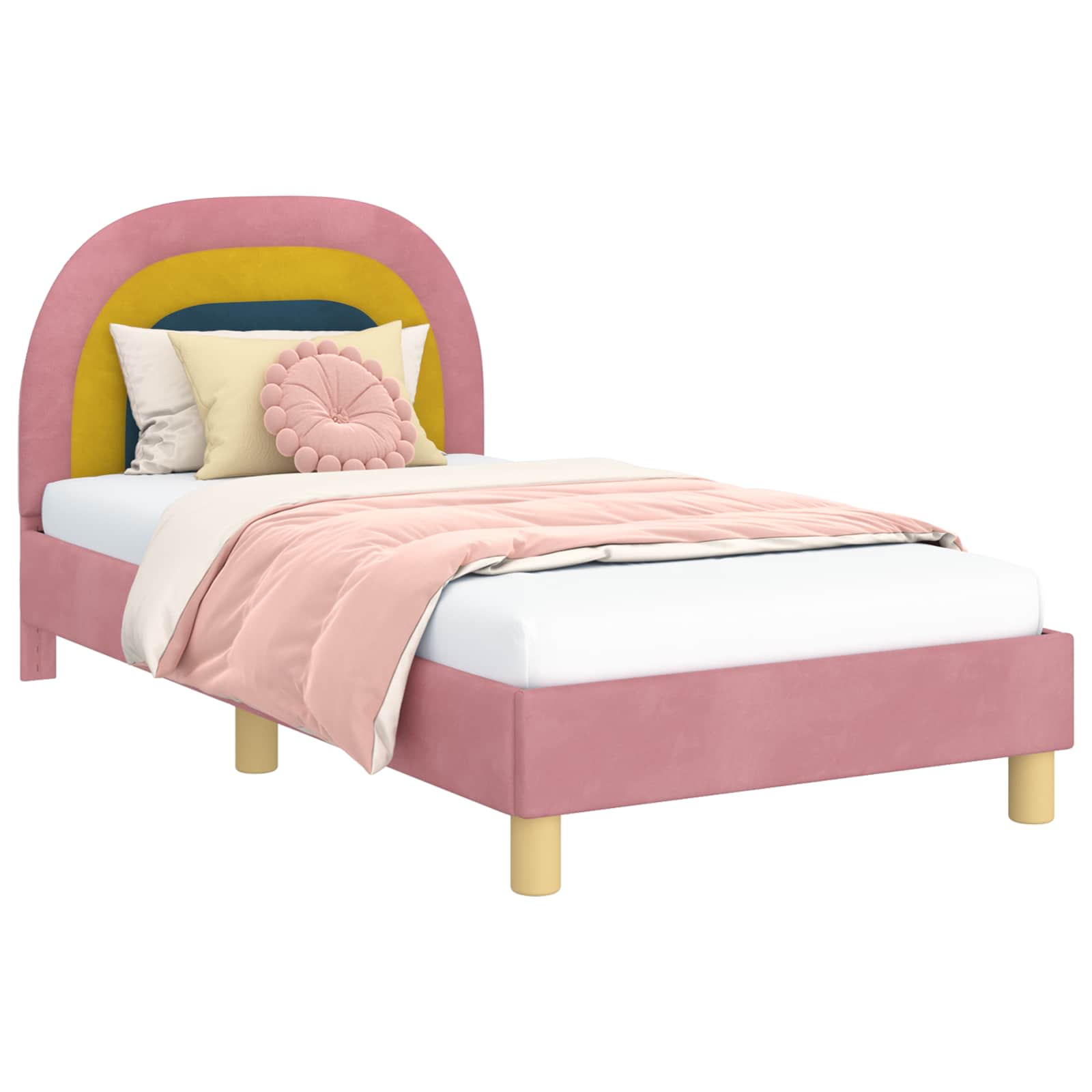 Kinderbettgestell mit Kopfteil Rosa 80 x 160 cm Samt