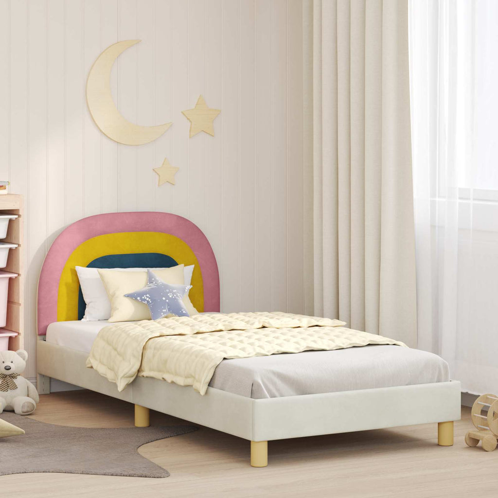 Kinderbettgestell mit Kopfteil Creme 90 x 190 cm Samt