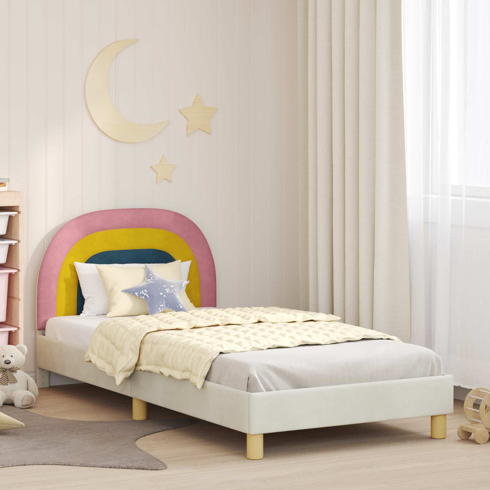 Kinderbettgestell mit Kopfteil Creme 90 x 190 cm Samt