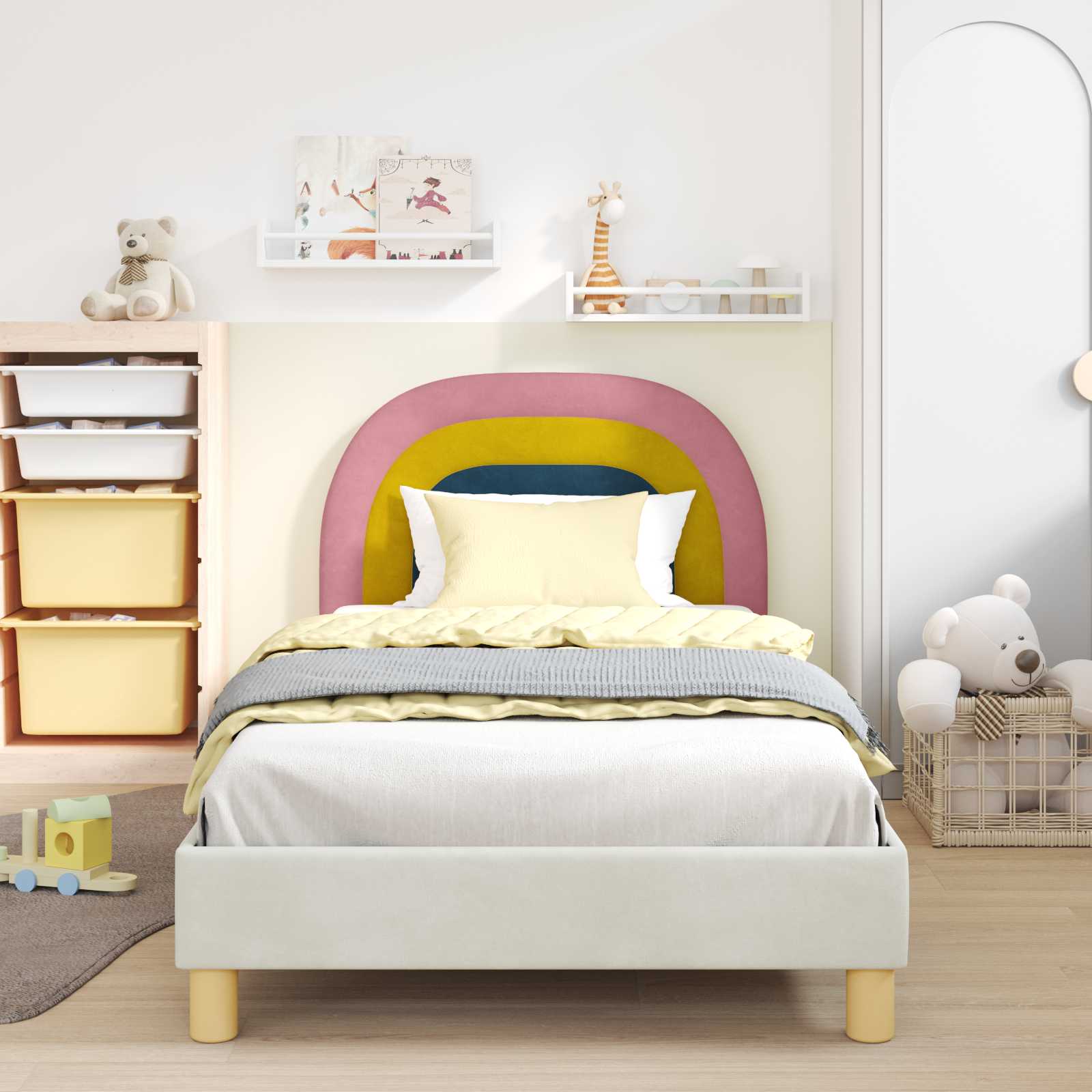 Kinderbettgestell mit Kopfteil Creme 90 x 190 cm Samt