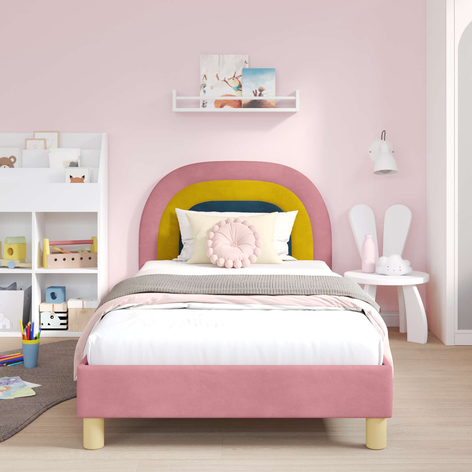 Kinderbettgestell mit Kopfteil Rosa 90 x 190 cm Samt