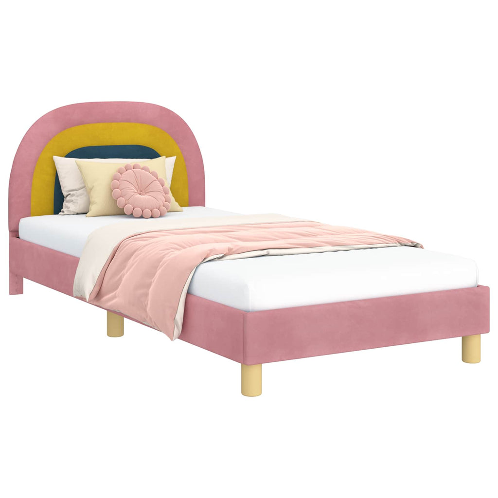 Kinderbettgestell mit Kopfteil Rosa 90 x 190 cm Samt