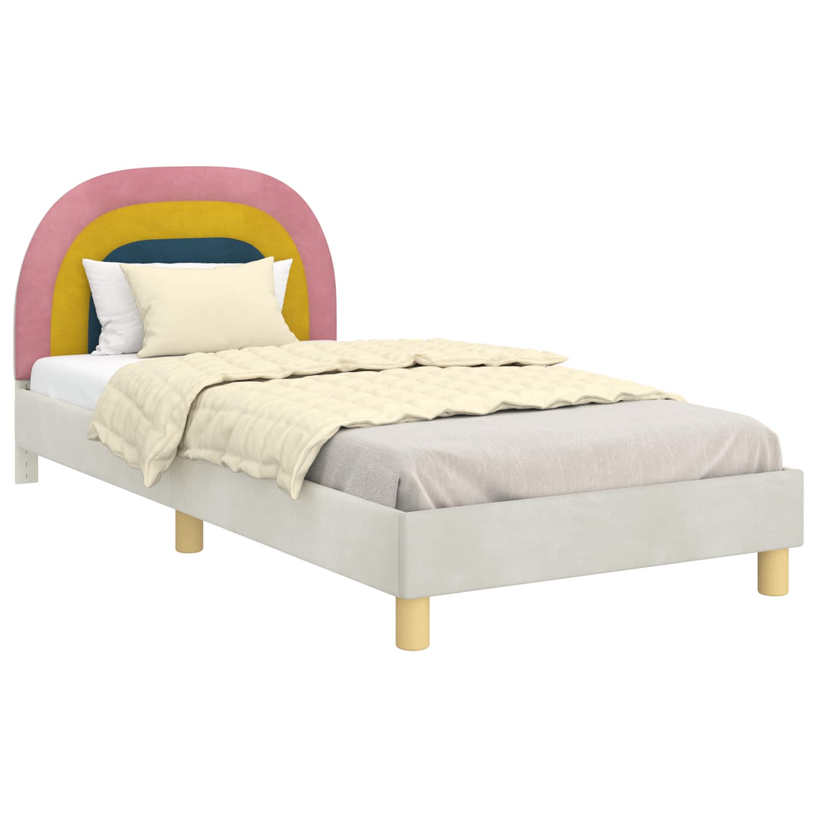 Kinderbettgestell mit Kopfteil Creme 90 x 200 cm Samt