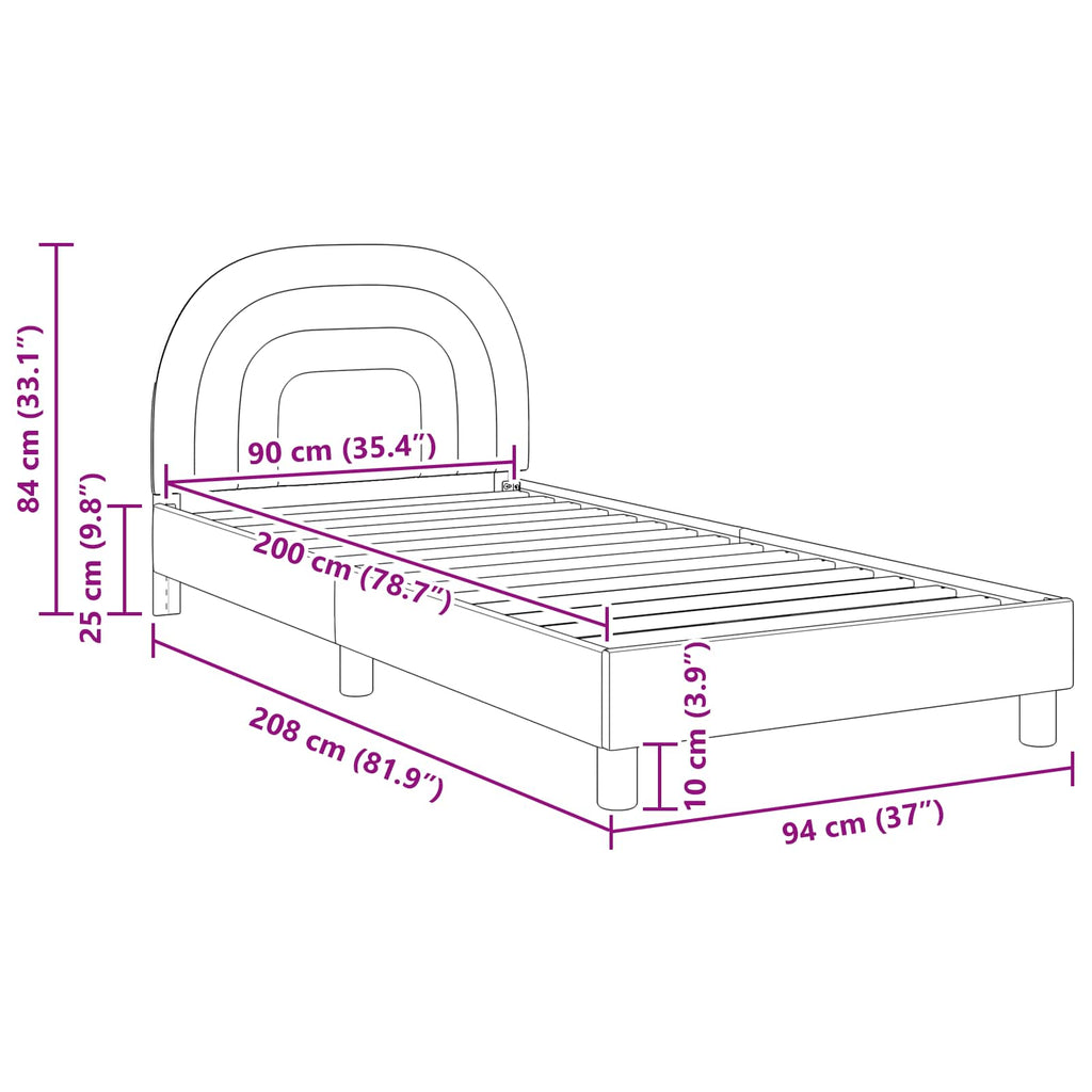 Kinderbettgestell mit Kopfteil Creme 90 x 200 cm Samt
