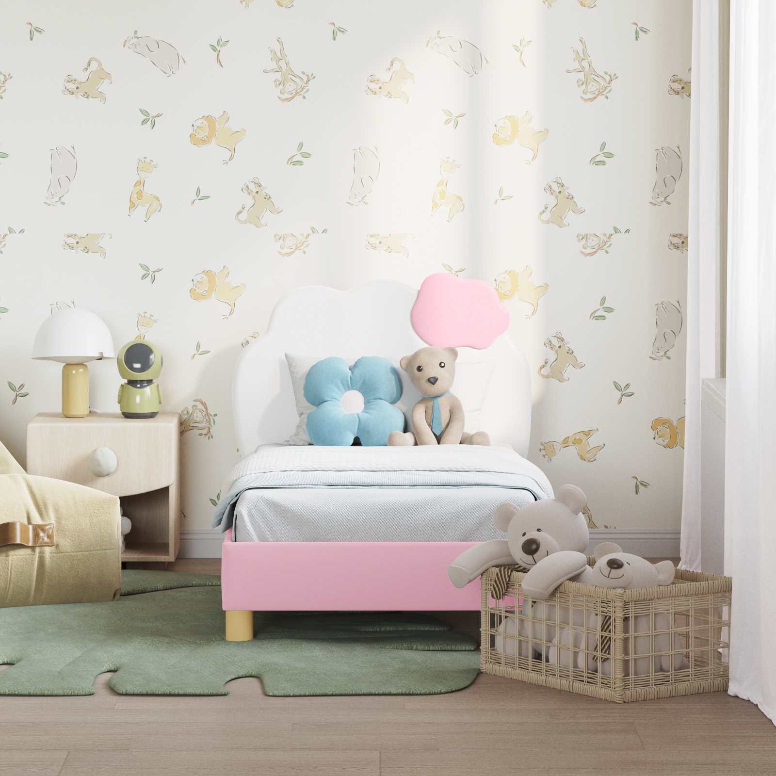 Kinderbettgestell mit Kopfteil Rosa 70 x 140 cm PU