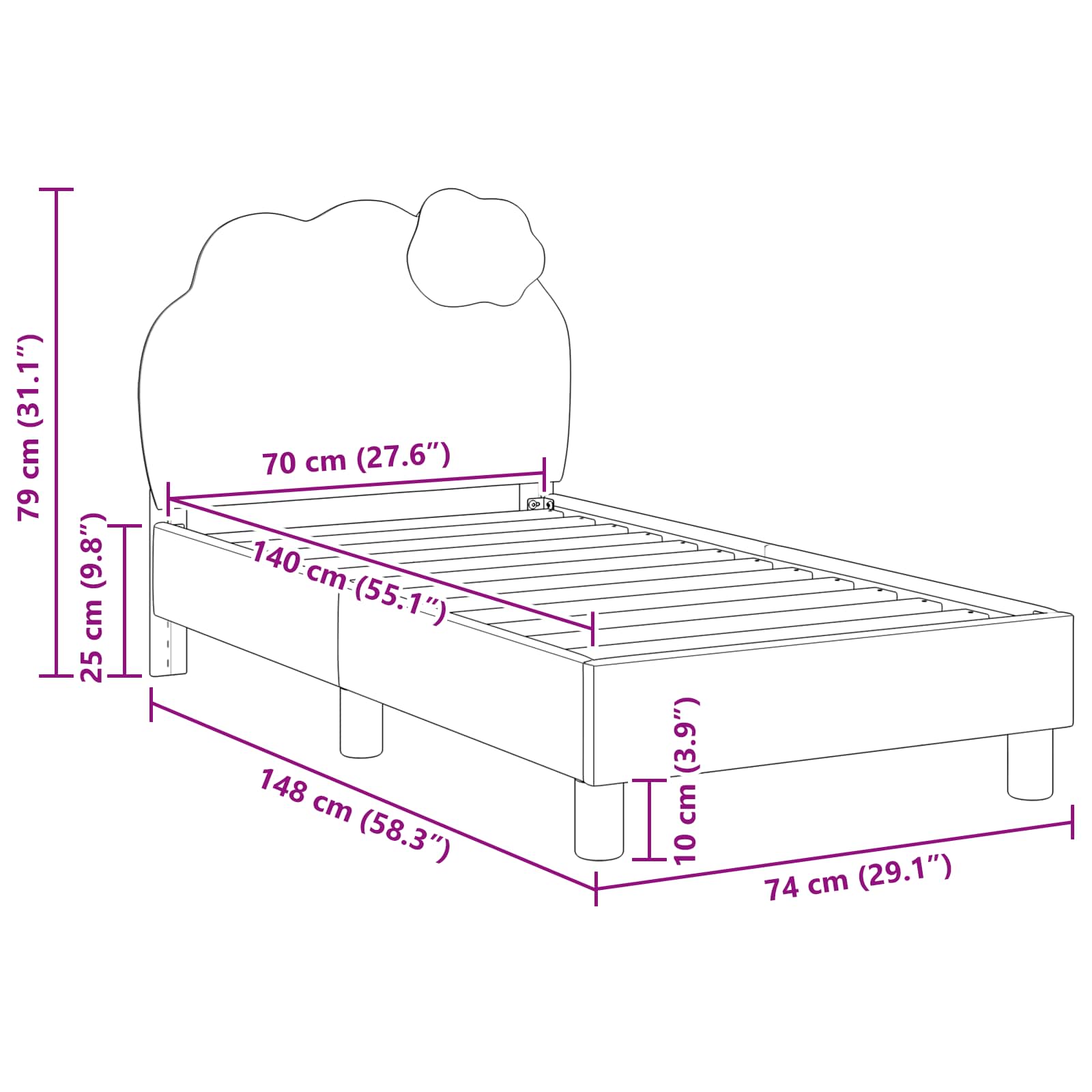 Kinderbettgestell mit Kopfteil Rosa 70 x 140 cm PU