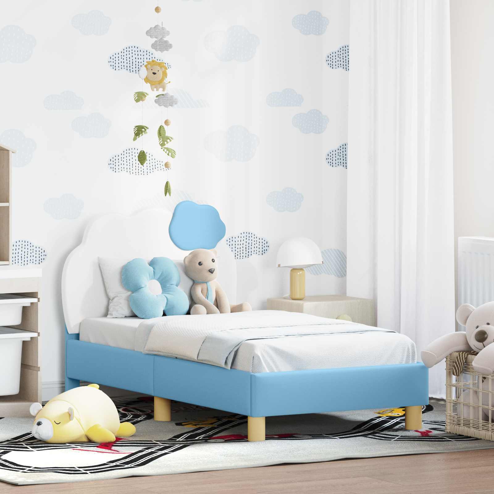 Kinderbettgestell mit Kopfteil Blau 70 x 140 cm PU