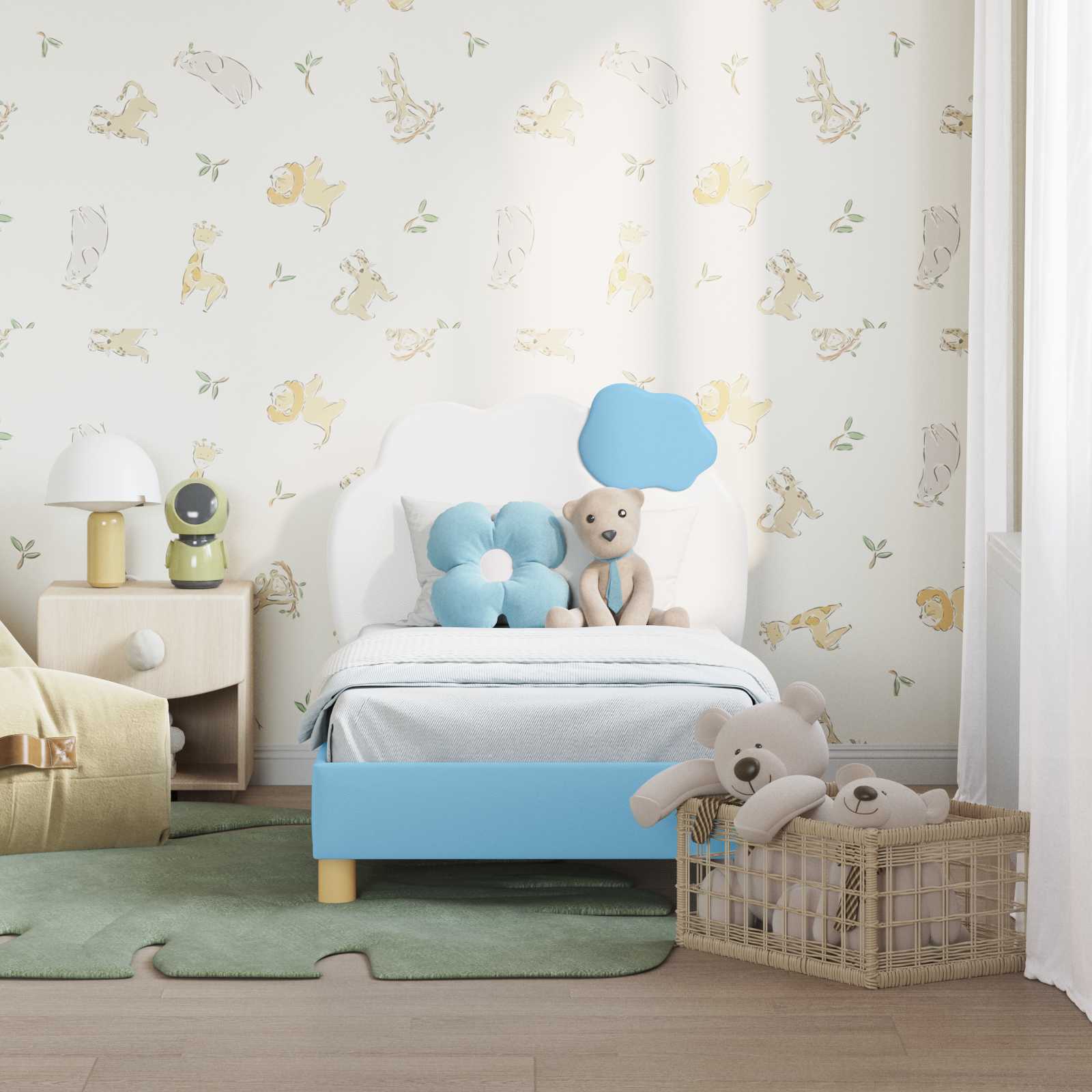 Kinderbettgestell mit Kopfteil Blau 70 x 140 cm PU