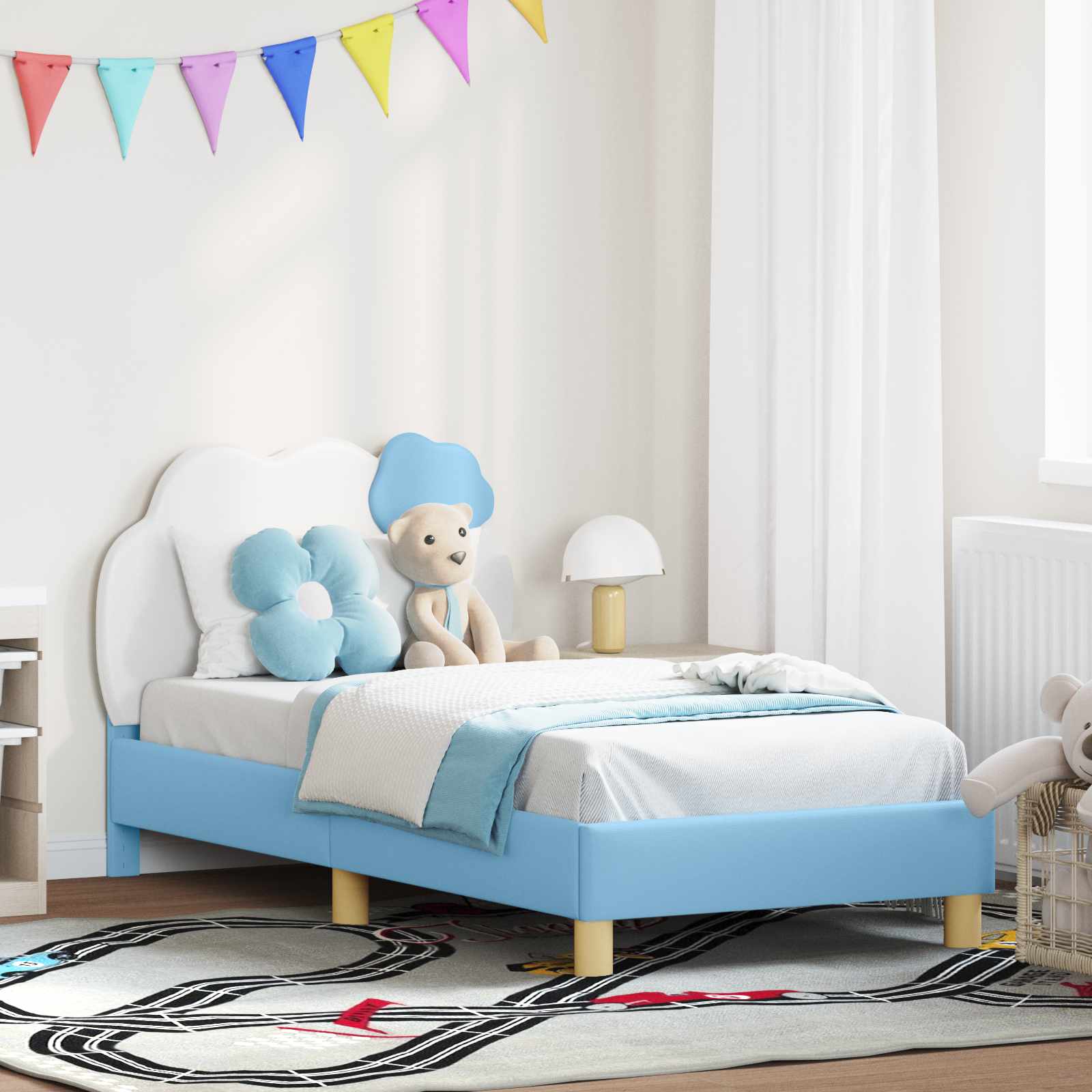 Kinderbettgestell mit Kopfteil Blau 80 x 160 cm PU