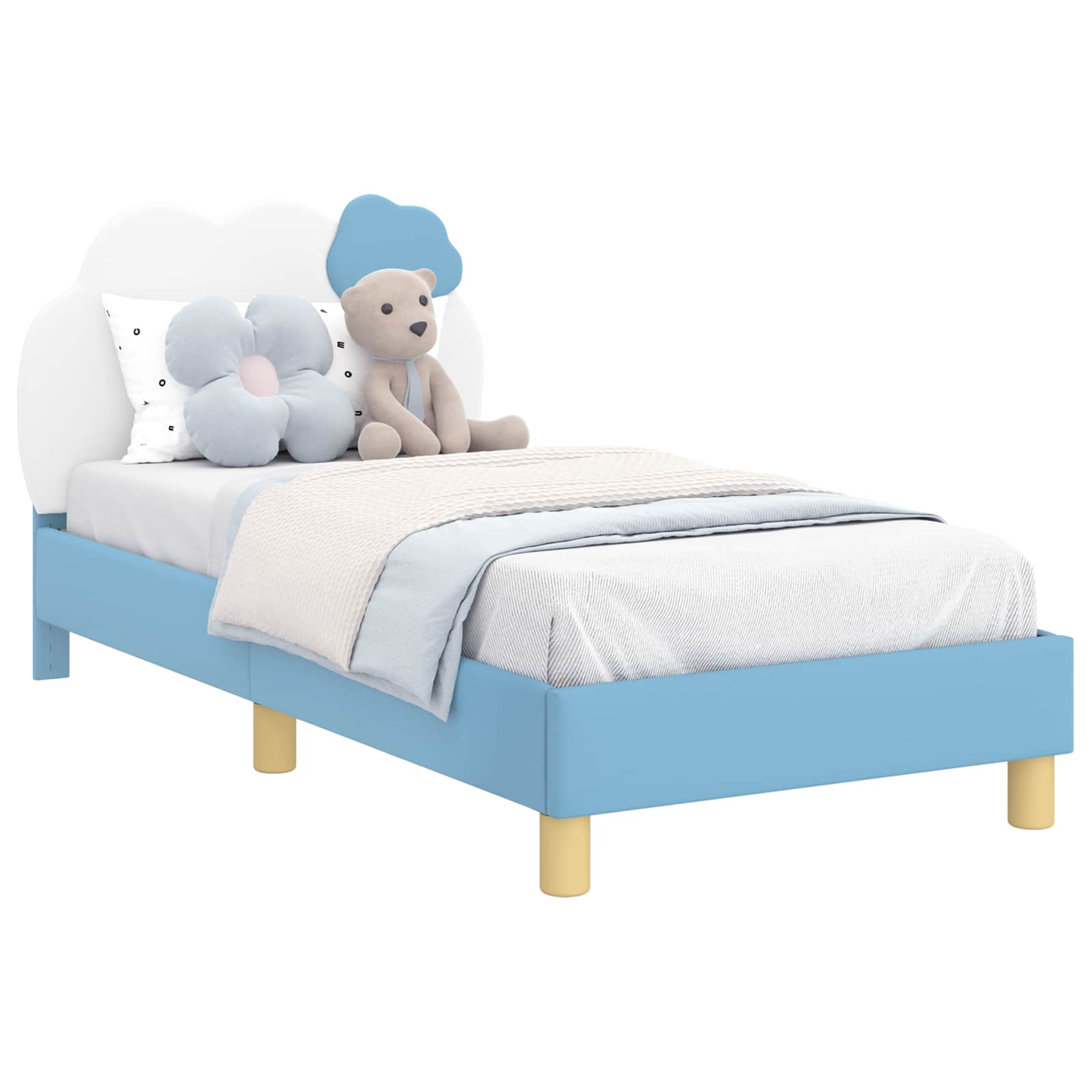 Kinderbettgestell mit Kopfteil Blau 80 x 160 cm PU