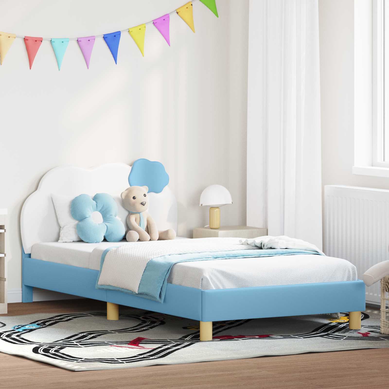 Kinderbettgestell mit Kopfteil Blau 80 x 200 cm PU