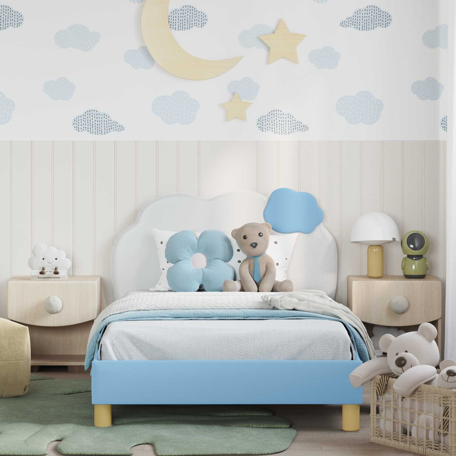 Kinderbettgestell mit Kopfteil Blau 80 x 200 cm PU