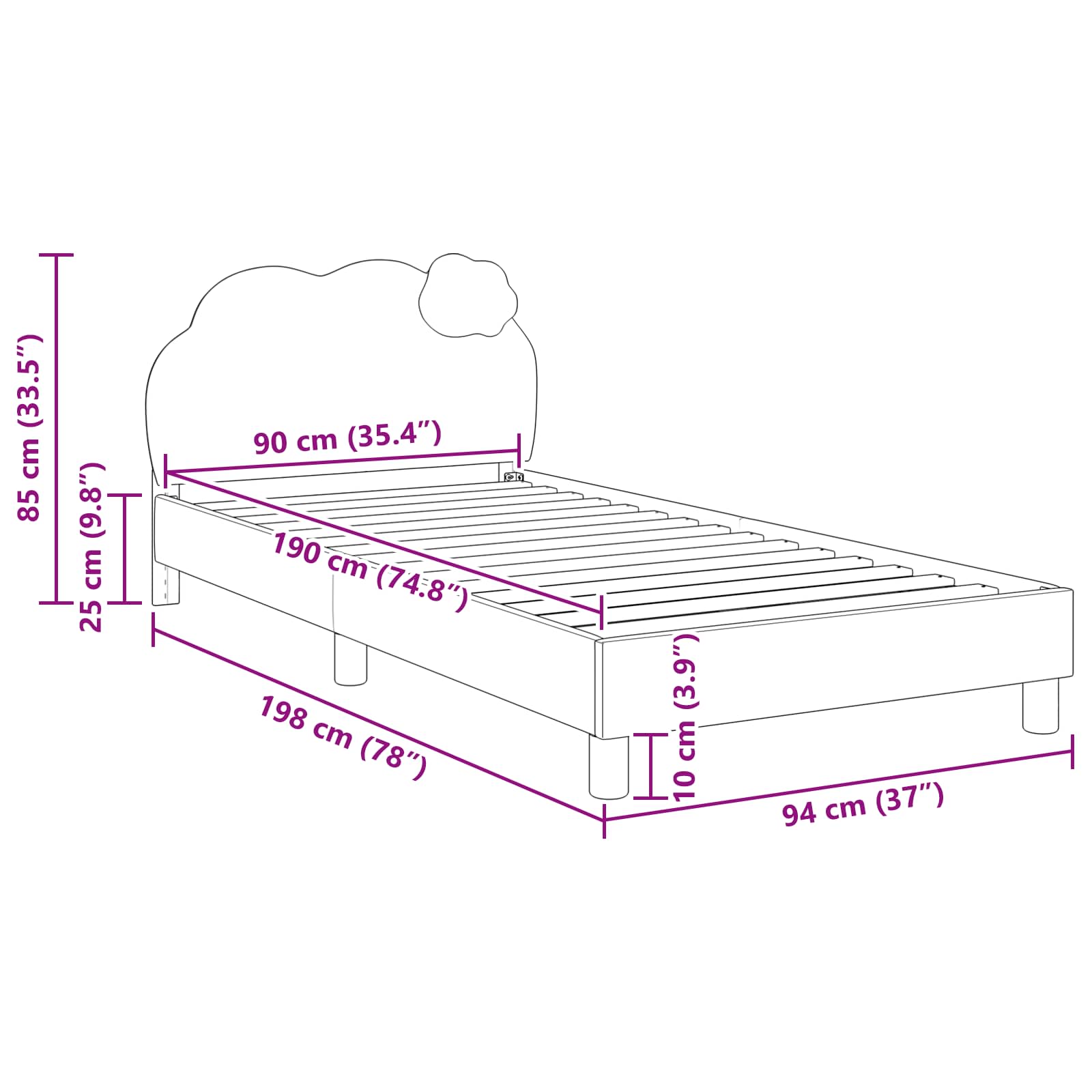 Kinderbettgestell mit Kopfteil Rosa 90 x 190 cm PU