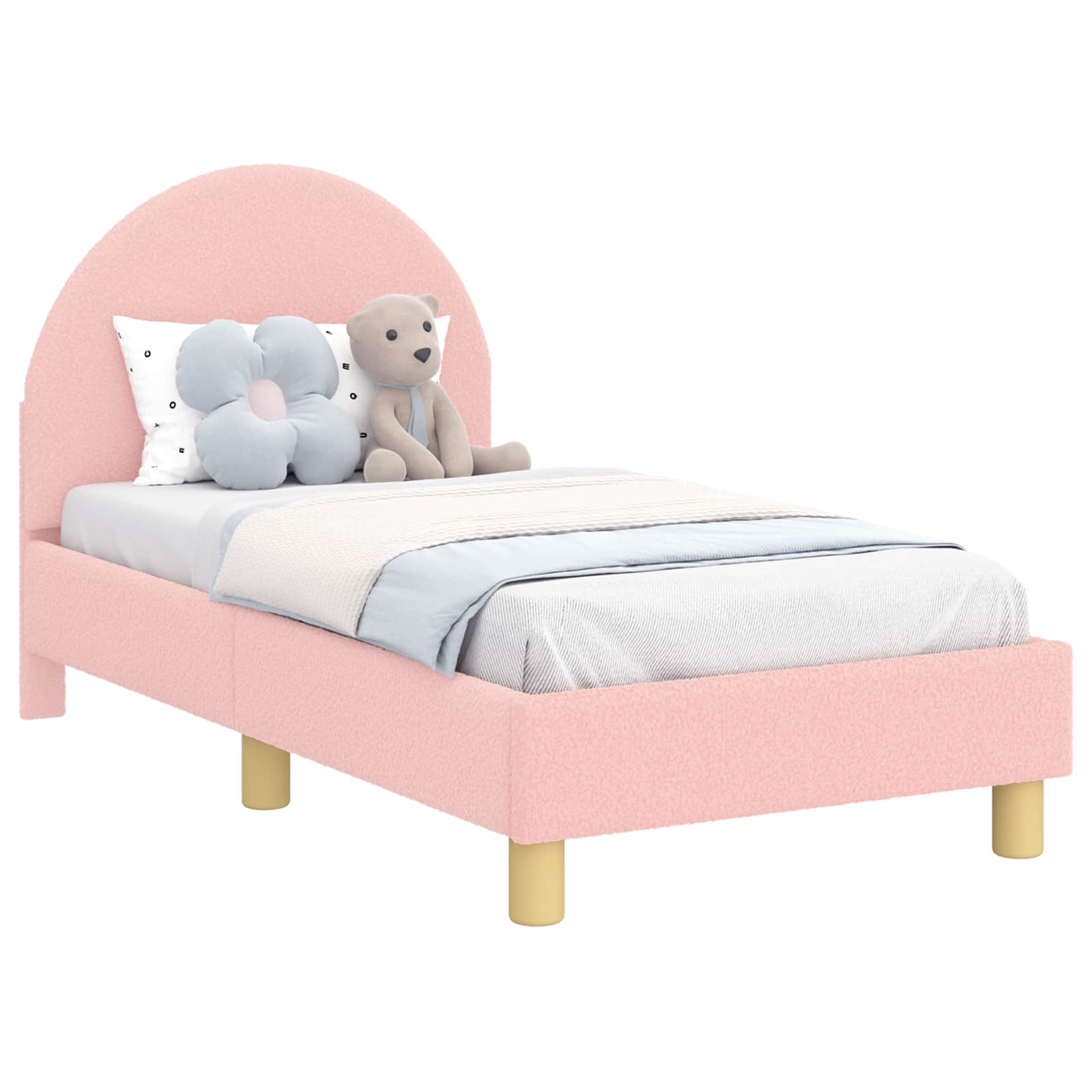 Kinderbettgestell mit Kopfteil Rosa 70 x 140 cm Bouclé