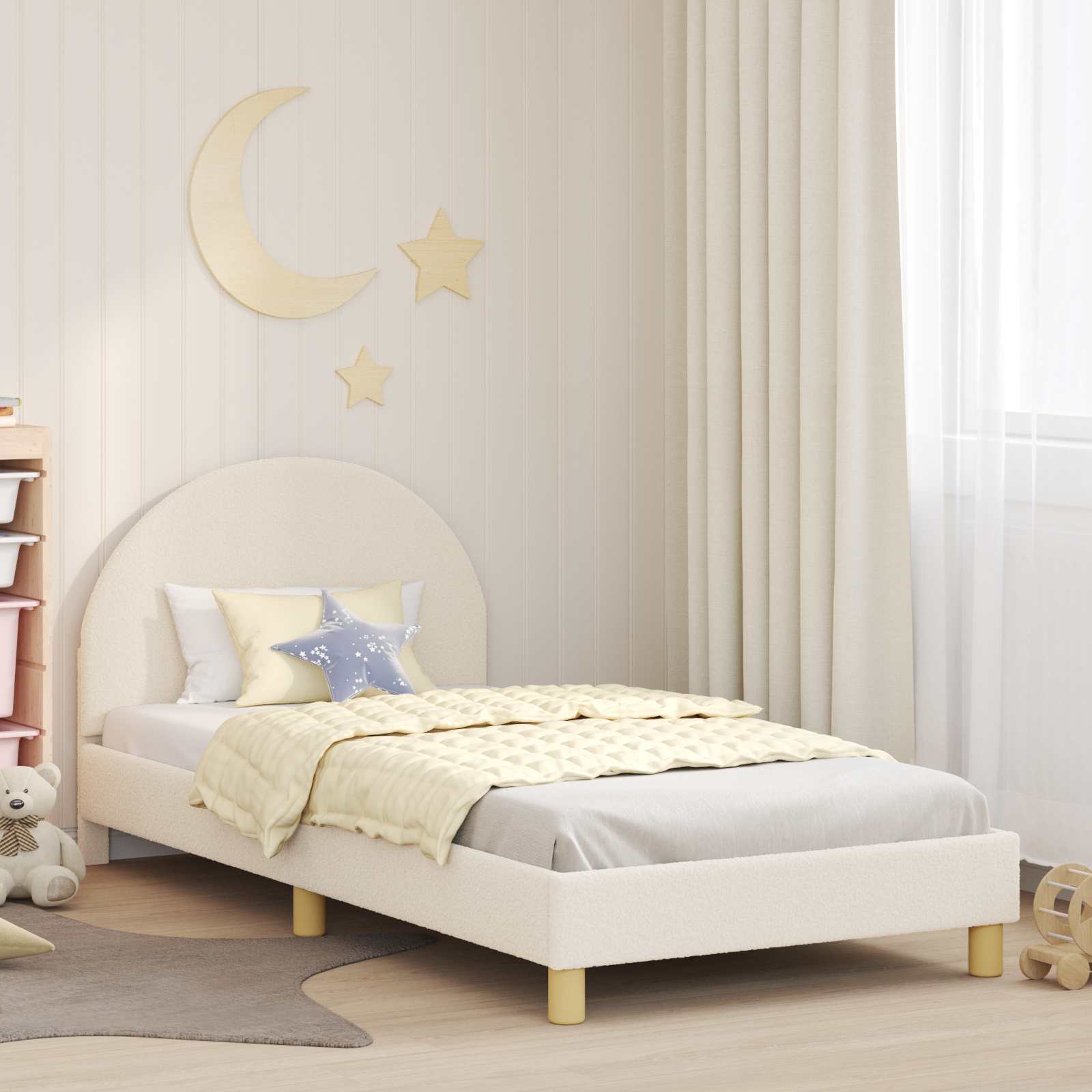 Kinderbettgestell mit Kopfteil Creme 90 x 190 cm Bouclé