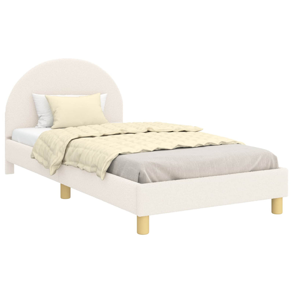 Kinderbettgestell mit Kopfteil Creme 90 x 190 cm Bouclé