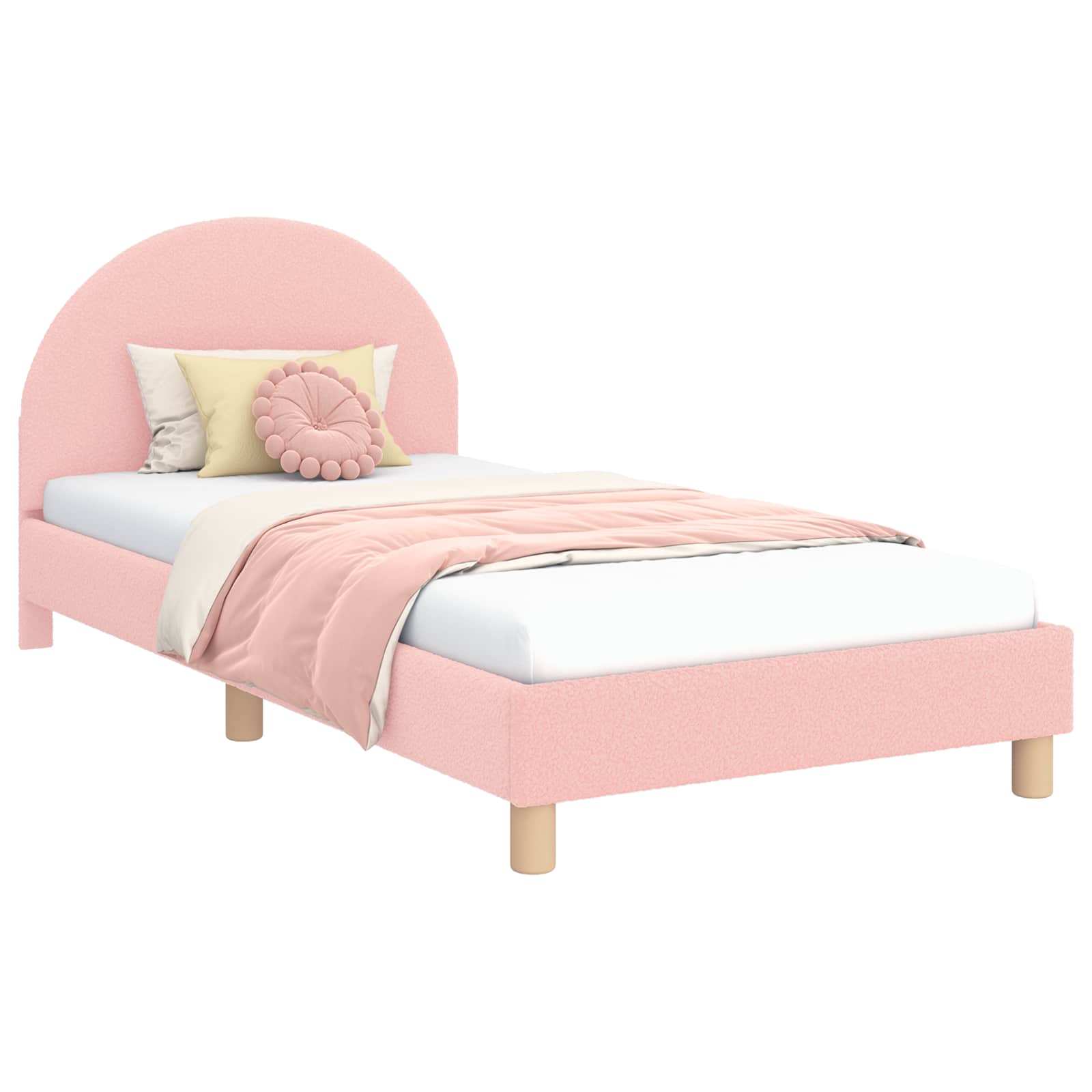 Kinderbettgestell mit Kopfteil Rosa 90 x 190 cm Bouclé