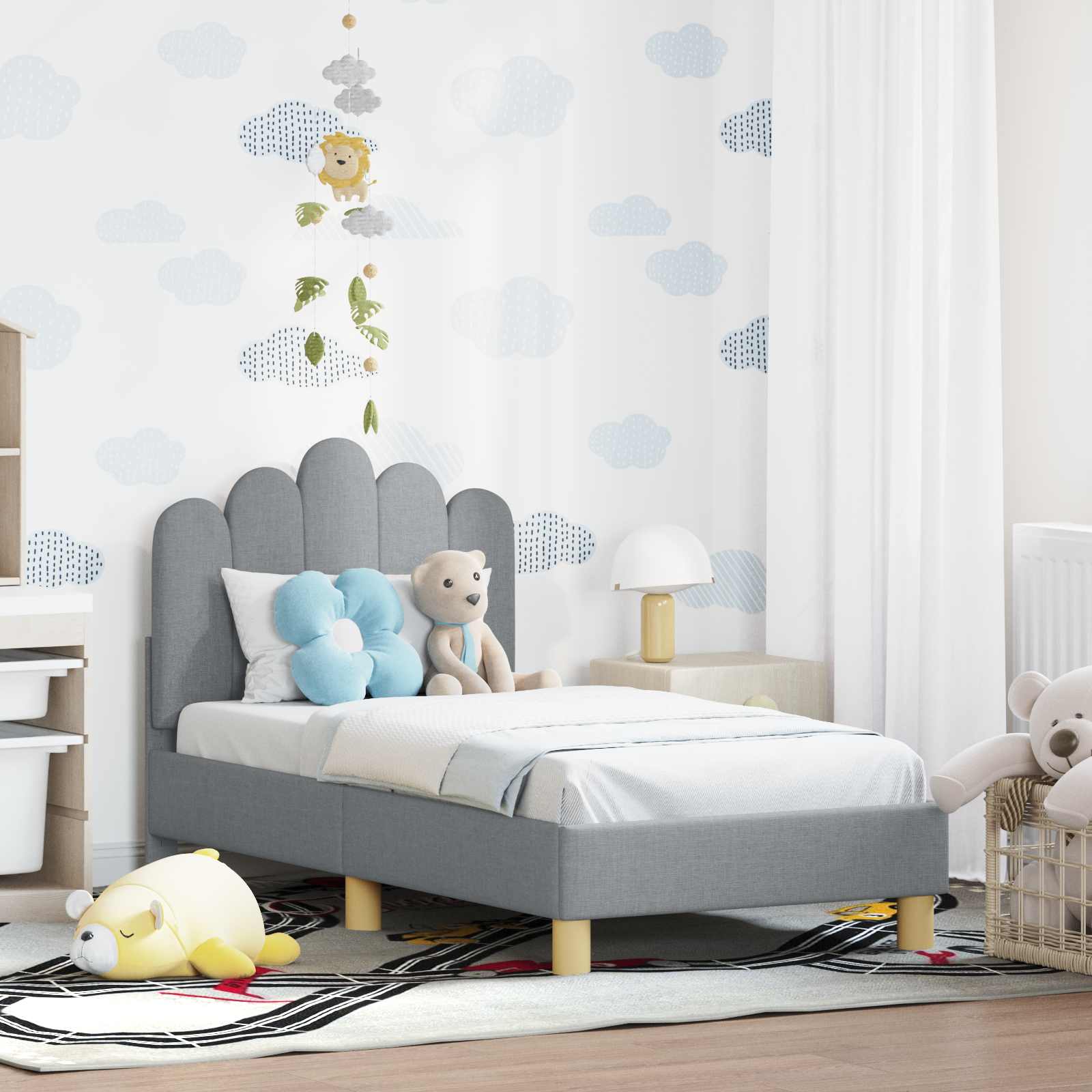 Kinderbettgestell mit Kopfteil Hellgrau 70 x 140 cm Stoff
