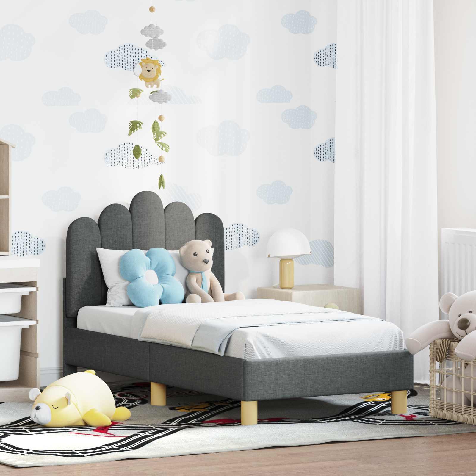 Kinderbettgestell mit Kopfteil Dunkelgrau 70 x 140 cm Stoff