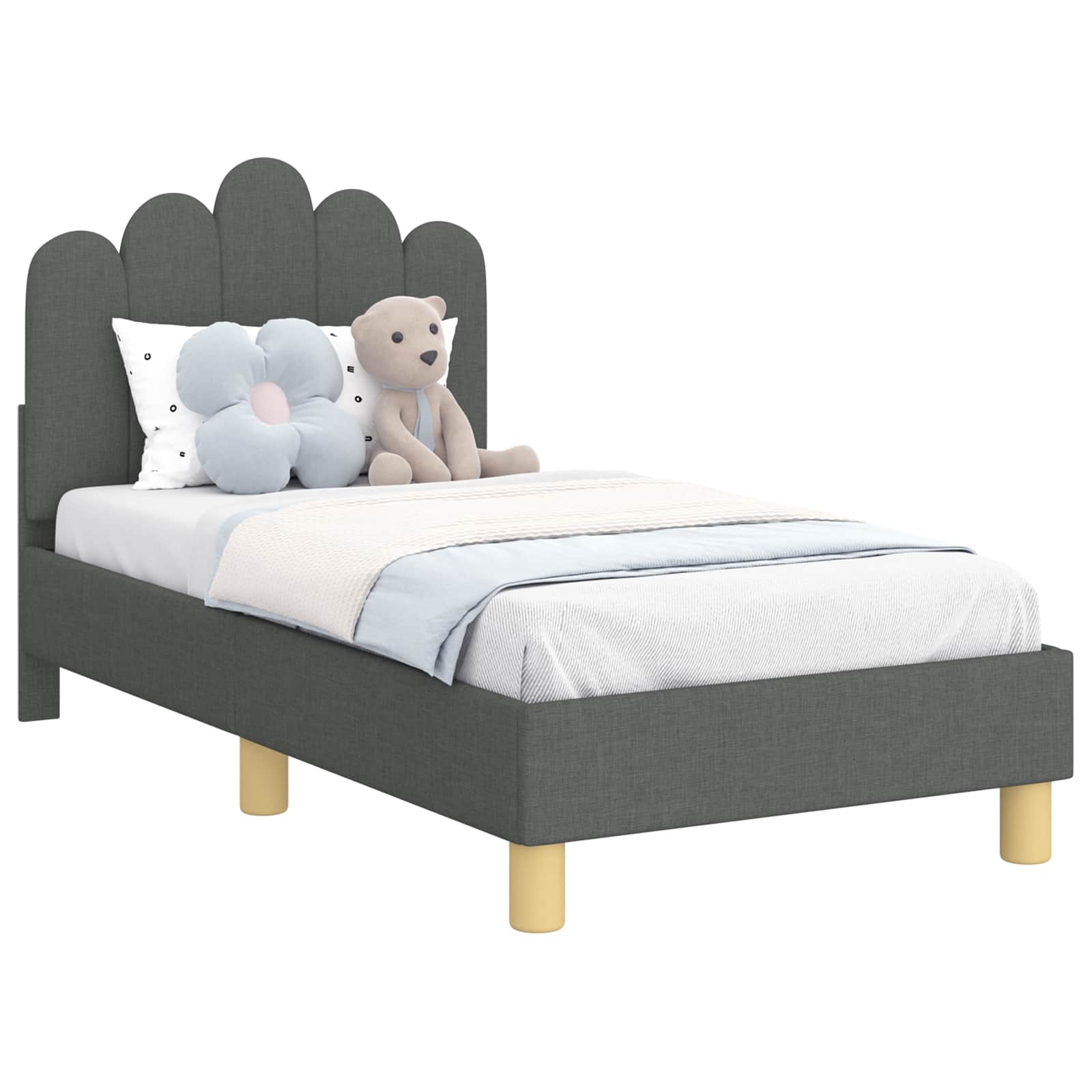 Kinderbettgestell mit Kopfteil Dunkelgrau 70 x 140 cm Stoff