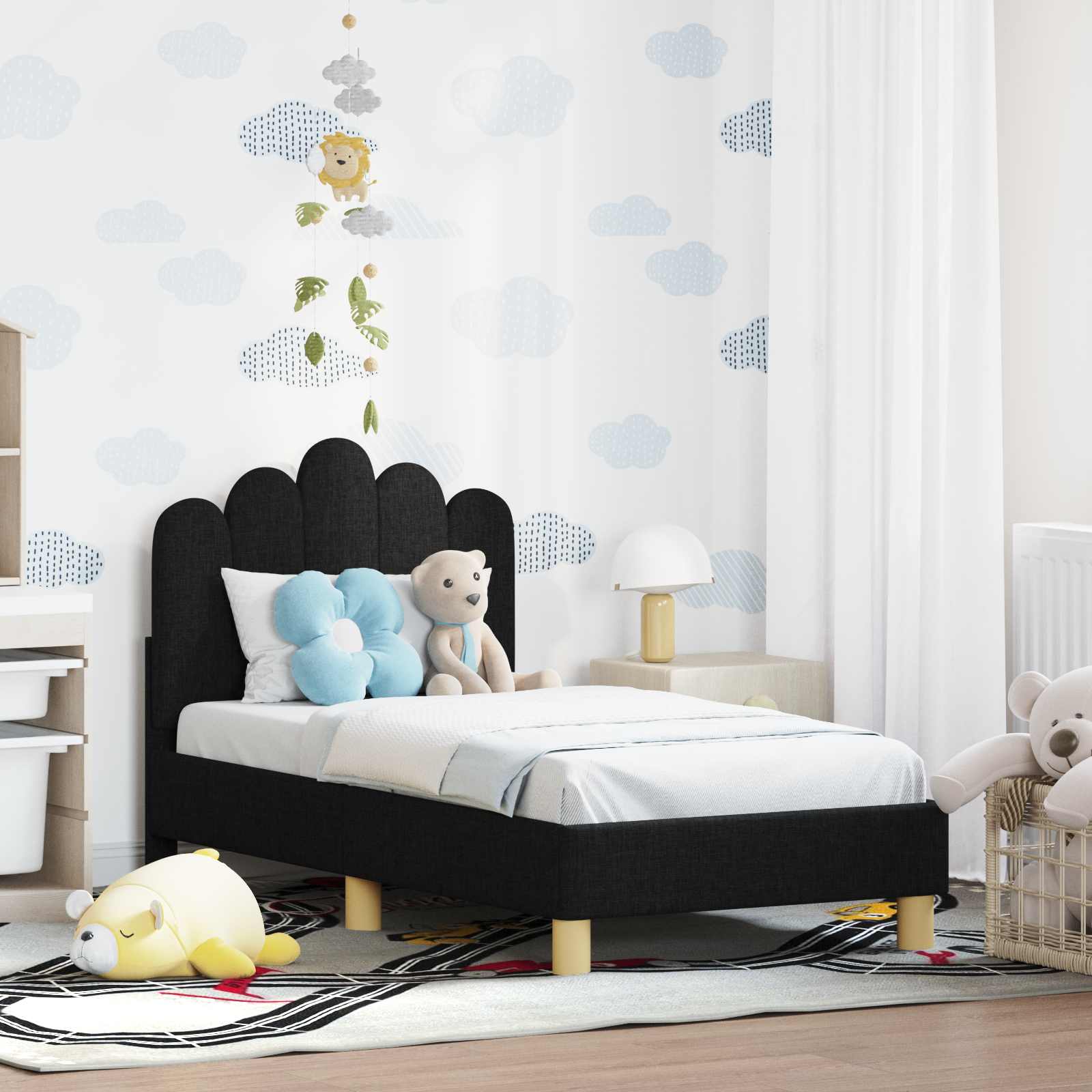 Kinderbettgestell mit Kopfteil Schwarz 70 x 140 cm Stoff