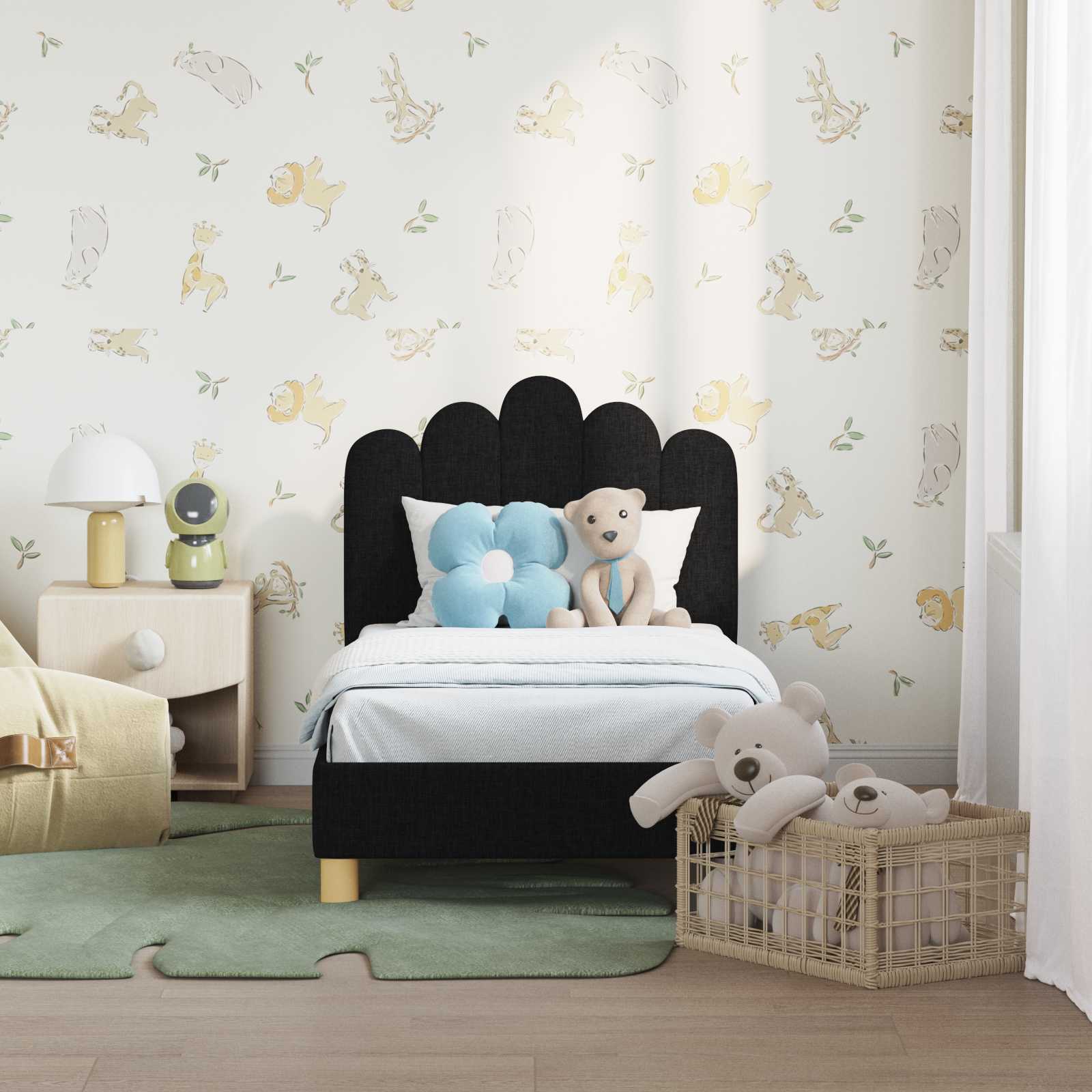 Kinderbettgestell mit Kopfteil Schwarz 70 x 140 cm Stoff