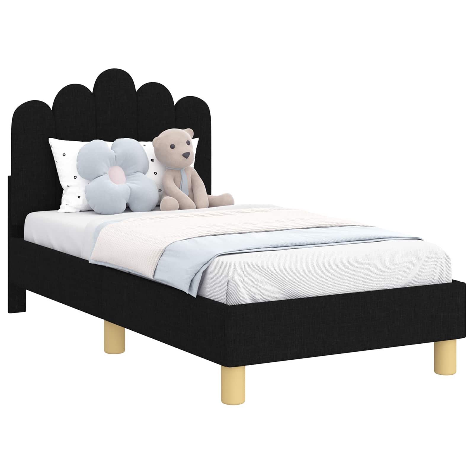 Kinderbettgestell mit Kopfteil Schwarz 70 x 140 cm Stoff