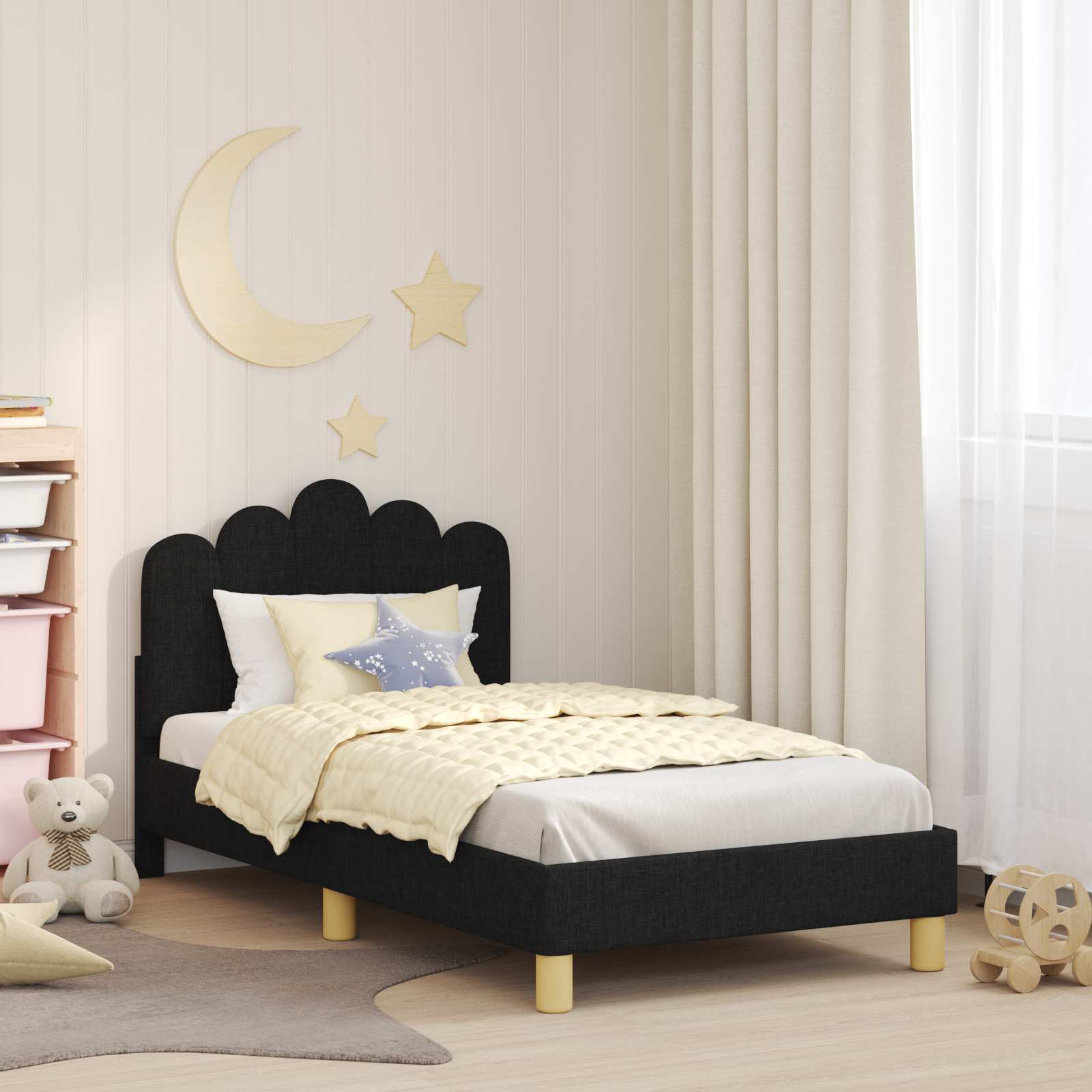 Kinderbettgestell mit Kopfteil Schwarz 80 x 160 cm Stoff
