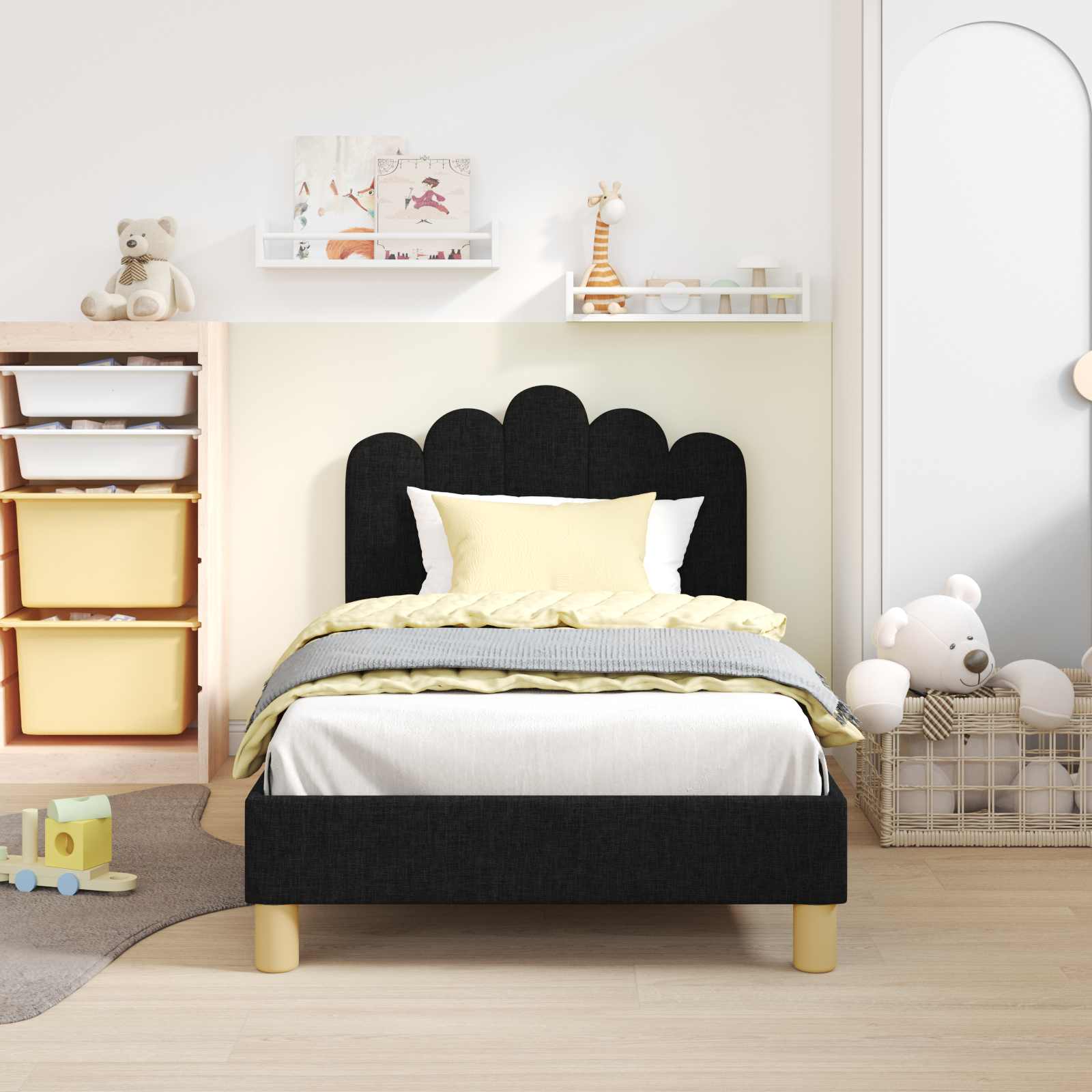 Kinderbettgestell mit Kopfteil Schwarz 80 x 160 cm Stoff