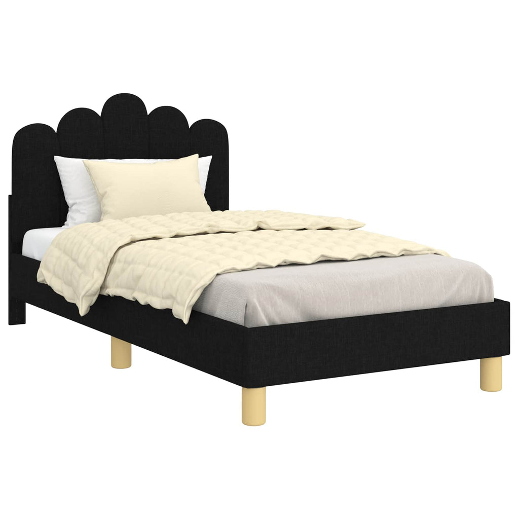 Kinderbettgestell mit Kopfteil Schwarz 80 x 160 cm Stoff
