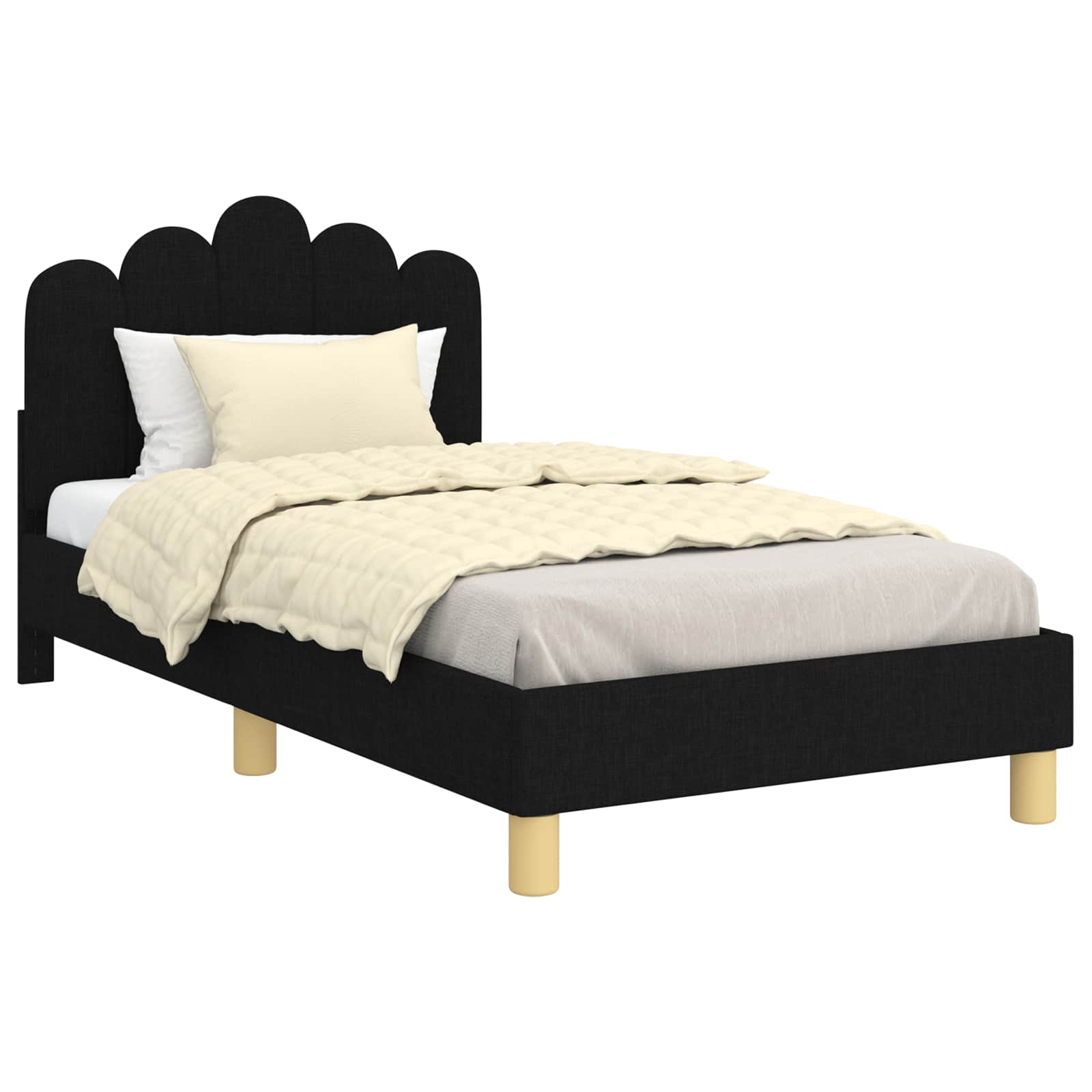 Kinderbettgestell mit Kopfteil Schwarz 80 x 160 cm Stoff