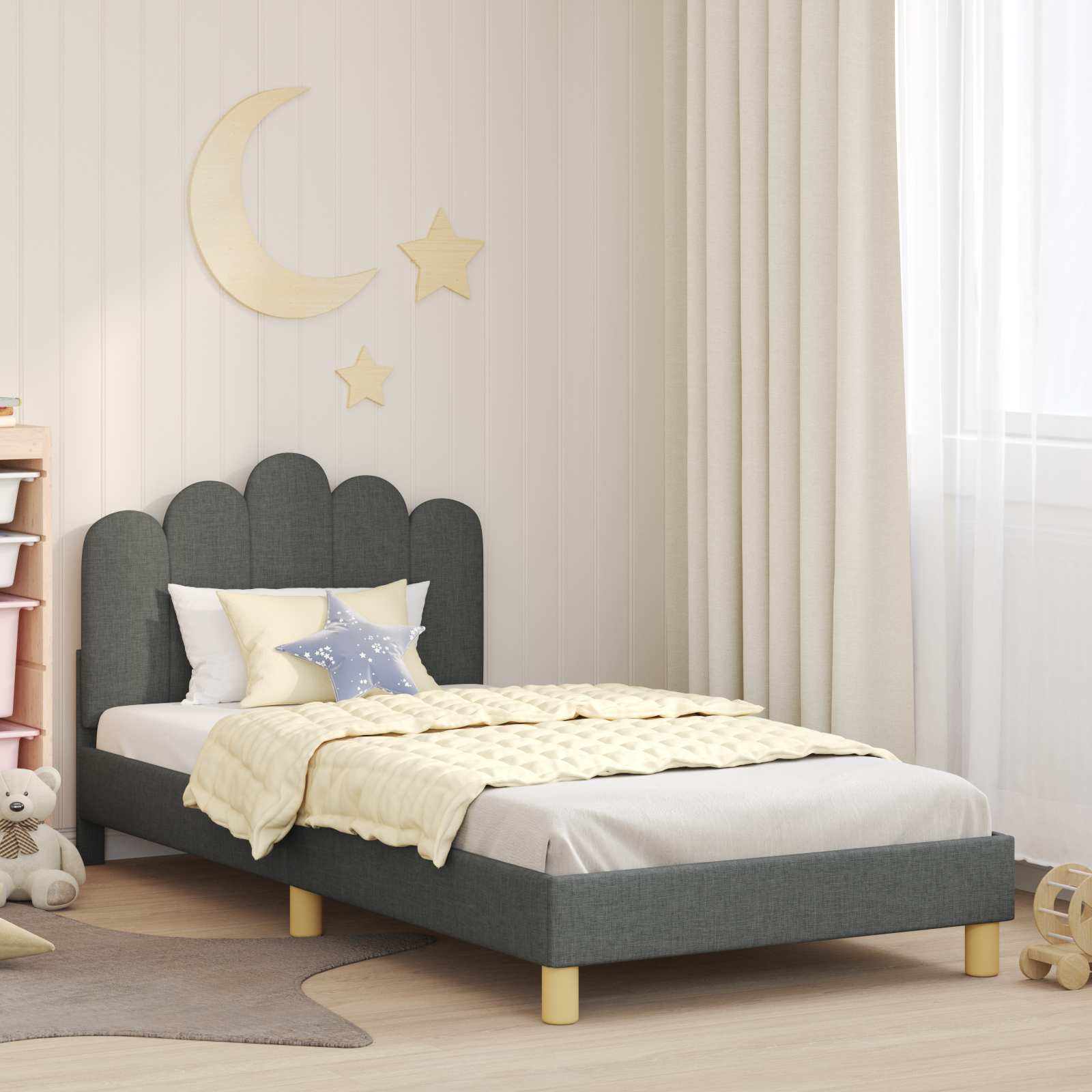 Kinderbettgestell mit Kopfteil Dunkelgrau 80 x 200 cm Stoff